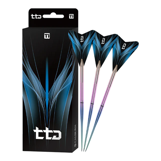 Caliburn TTD Complete Titanium T1 Rainbow Steeldarts - 5g Das Bild zeigt den Caliburn TTD Complete Titanium T1 Rainbow Steeldarts - 5g. Der Steeldart besteht aus Titan und wirkt hochwertig.