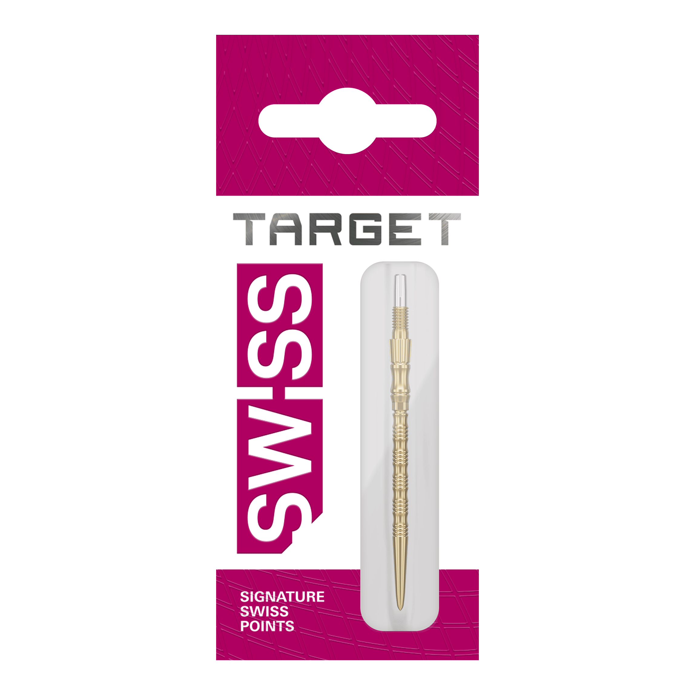 Ocelové hroty na šipky Target Signature Swiss Point TRB - zlaté Abgebildet sind drei goldene Dartspitzen mit einer Länge von 42mm. Diese gehören zur Serie Target SwissPoint Signature TRB.