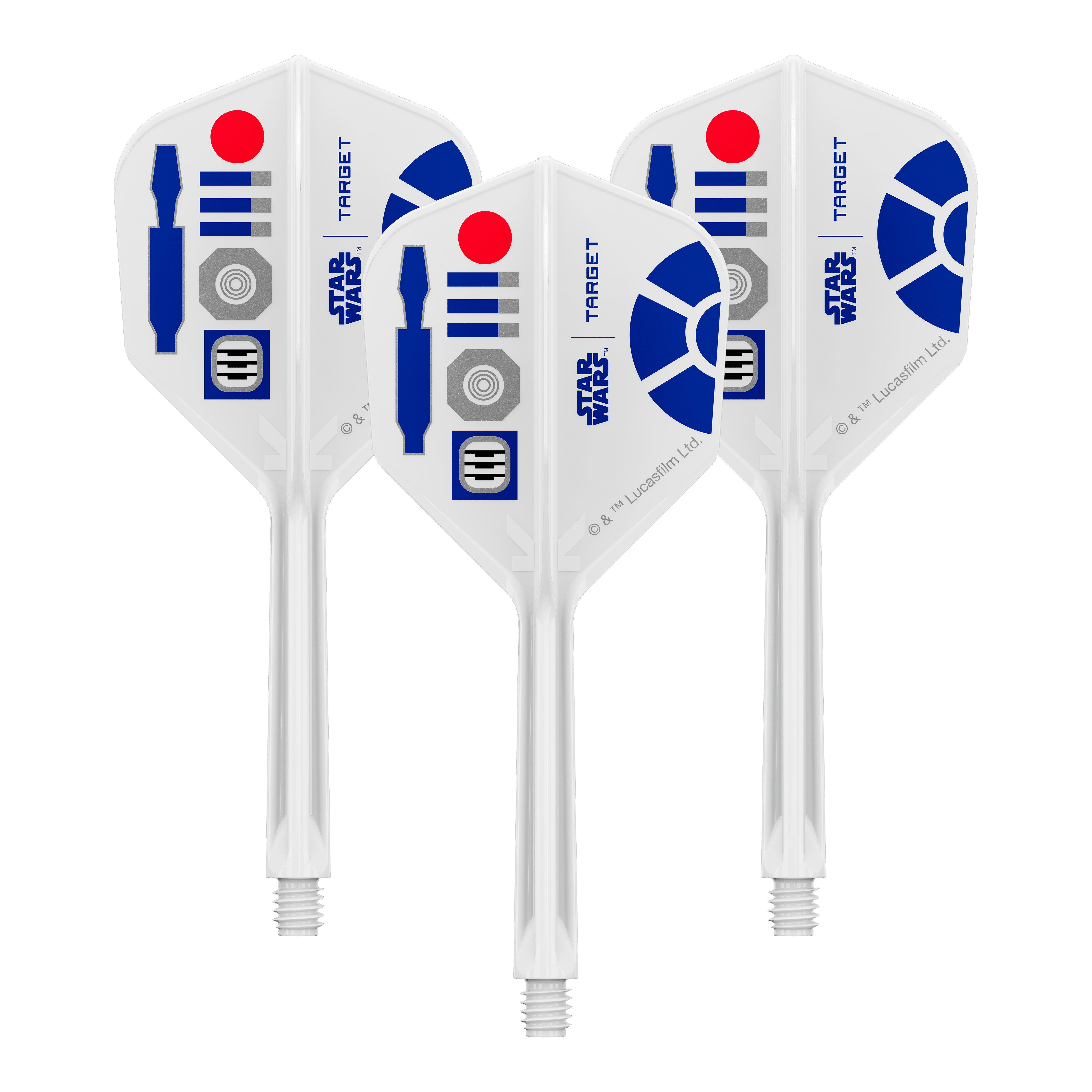 Lety Target Star Wars K-Flex R2D2 č. 6 Zu sehen ist ein Produkt mit dem Dateinamen 410512_Target_StarWars_KFlex_R2D2_No6_Flights_Medium_33mm_1Set. Vermutlich handelt es sich dabei um ein Set von Dart-Flights mit Star Wars Thema.