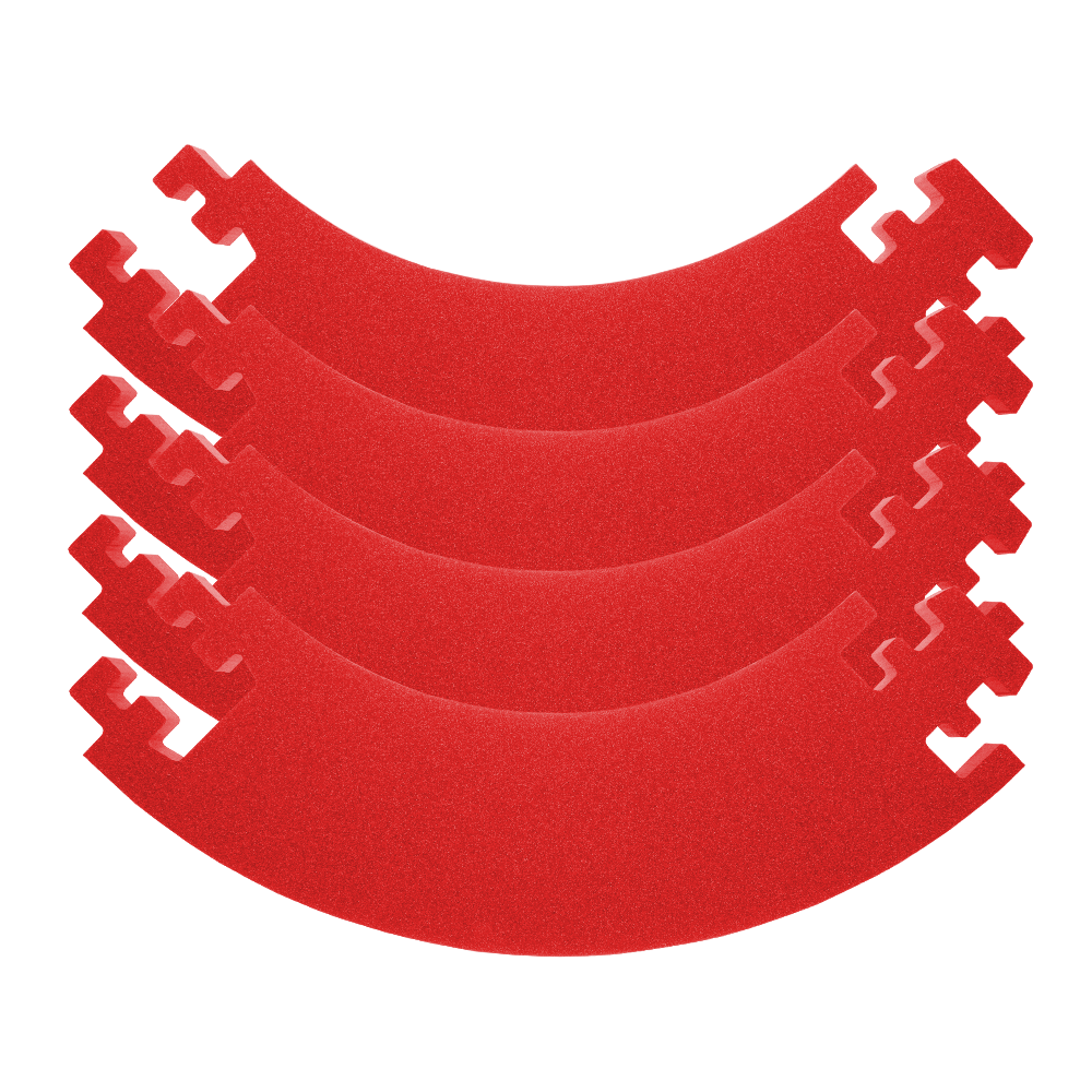 DBSrot2020_McDart_Catchring_Premium_Made_in_Germany_Edition_2020_Rot_5 Das Bild zeigt vier rote Segmente eines Catchrings für Dartscheiben. Die Teile sind aus Schaumstoff und lassen sich ineinanderstecken.