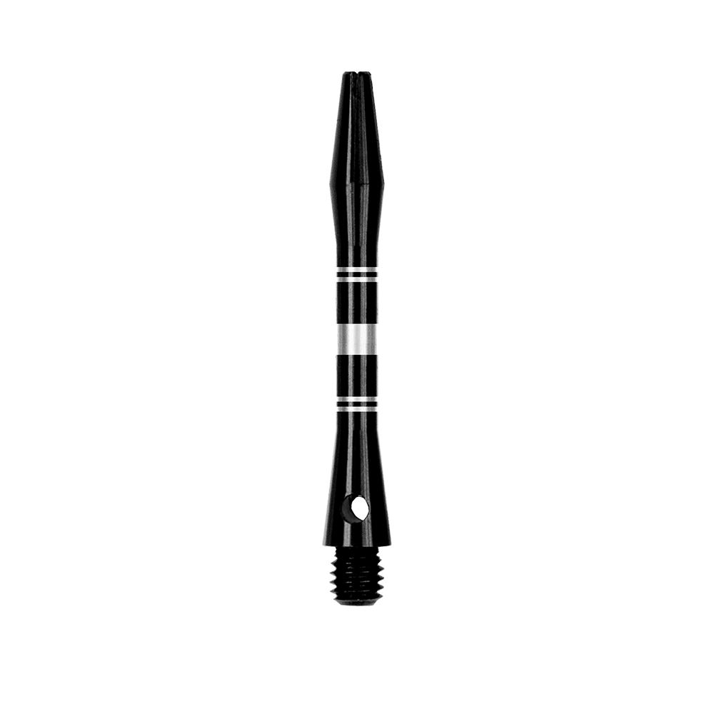 Hliníkové hřídele s kroužky - černo-stříbrné Das Bild zeigt Aluminium Shafts in Schwarz und Silber. Das Produkt ist in Nahaufnahme abgebildet.