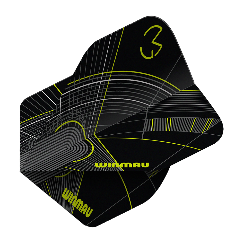 Letky Winmau Prism Delta MvG černá zelená č. 2 Das Bild zeigt die Winmau Prism Delta MvG Black Green No2 Standard Flights. Diese Dartflights sind in Schwarz und Grün gestaltet.