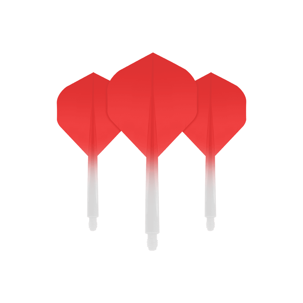 Das Bild zeigt drei rote Dart-Flights mit einem Farbverlauf nach unten hin. Die Flights sind mittig angeordnet und heben sich deutlich vom weißen Hintergrund ab.