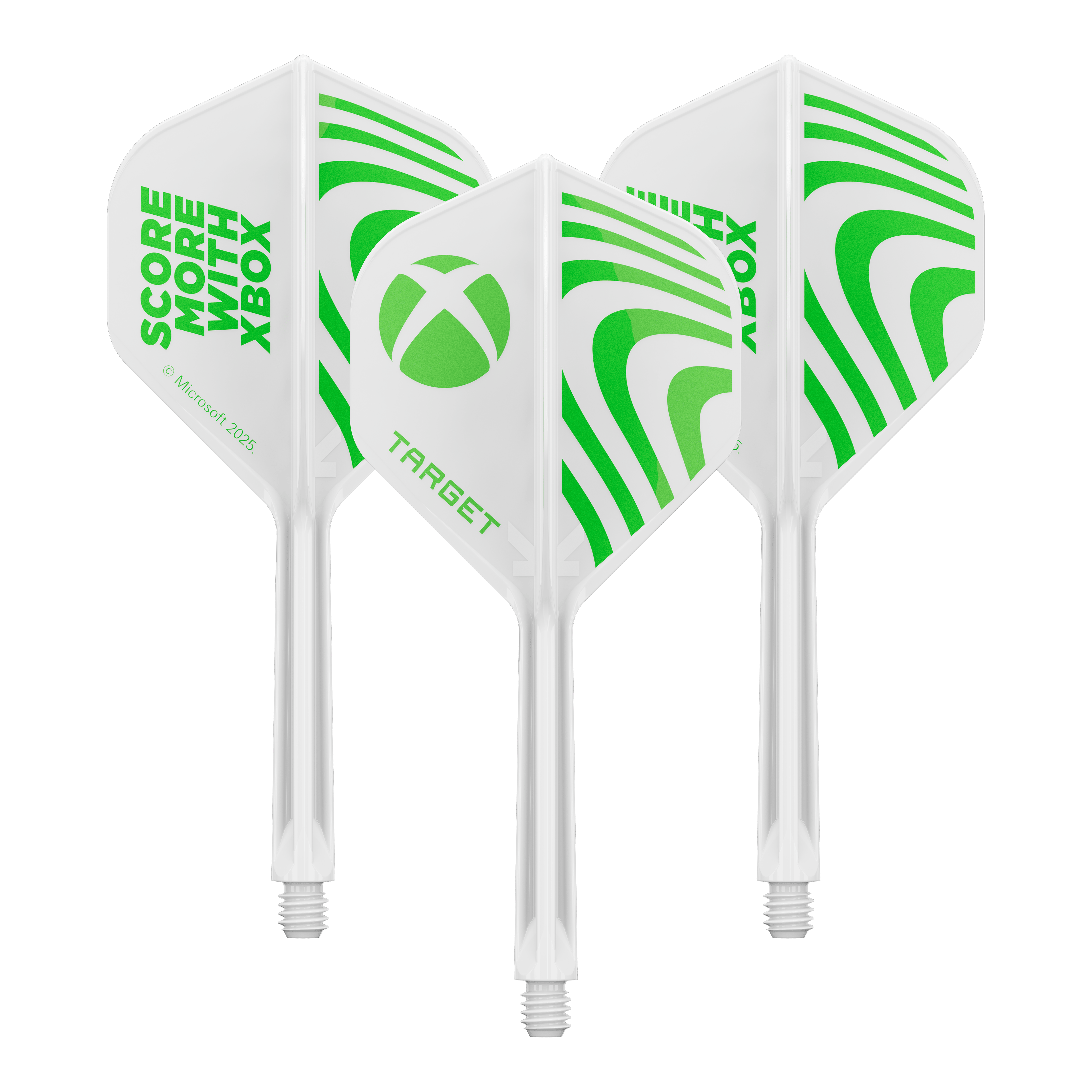 Standardní letky Target Xbox K-Flex No2 - bílé Ein Produktbild mit dem Dateinamen 410612_Target_Xbox_KFlex_No2_Standard_Flights_33mm_1Set. Es handelt sich wahrscheinlich um ein Set vom Dartzubehör.