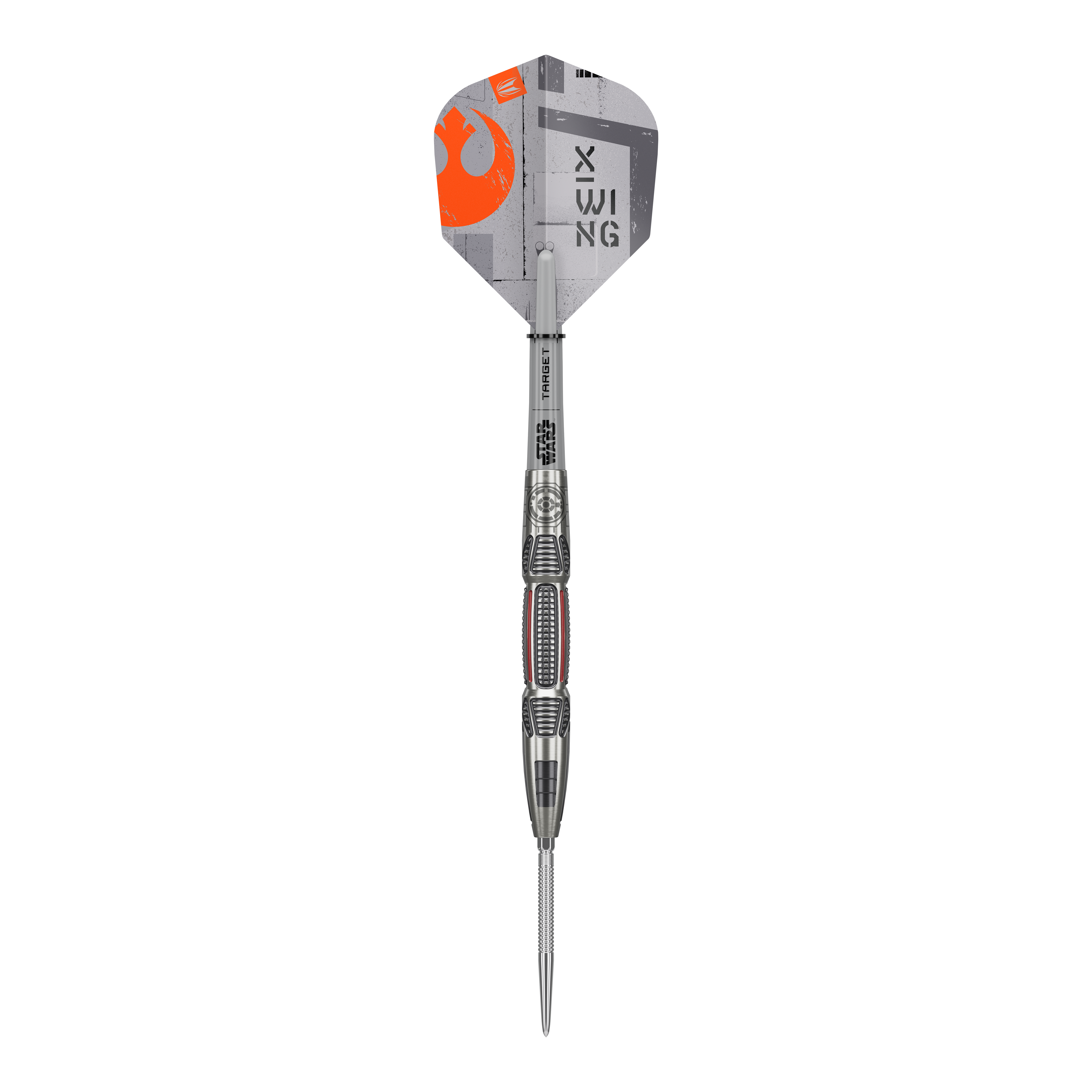 Ocelové šipky Target Star Wars X-Wing Swiss Point Abgebildet sind Target Star Wars X-Wing Swiss Point Steeldarts. Die Darts sind inspiriert von der Star Wars X-Wing Serie.