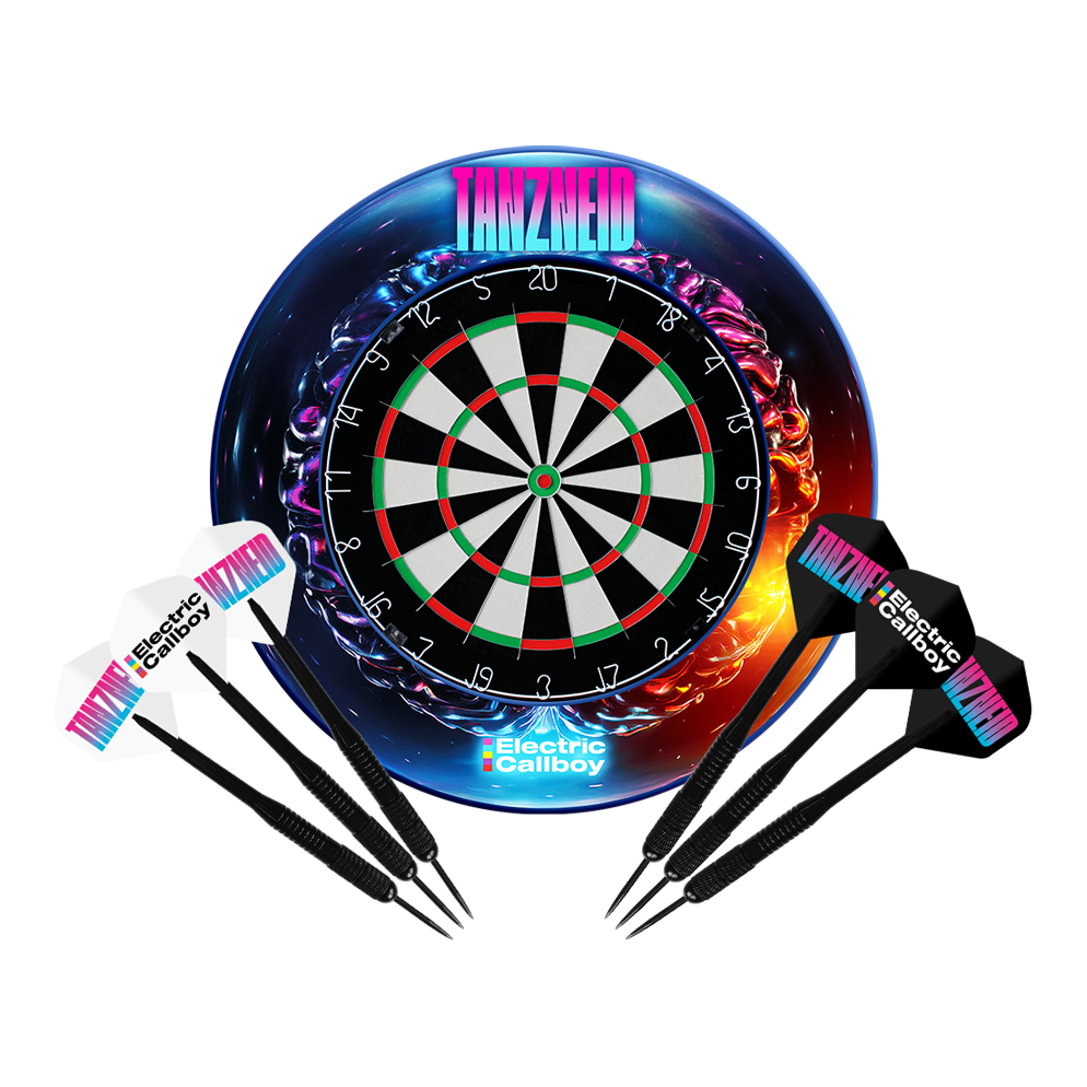 Sada elektrických terčů Callboy Tanzneid Steel a obložení Gezeigt wird das Electric Callboy Tanzneid Steeldartboard und Surround Bundle. Das Set beinhaltet eine Dartscheibe und Umrandung.