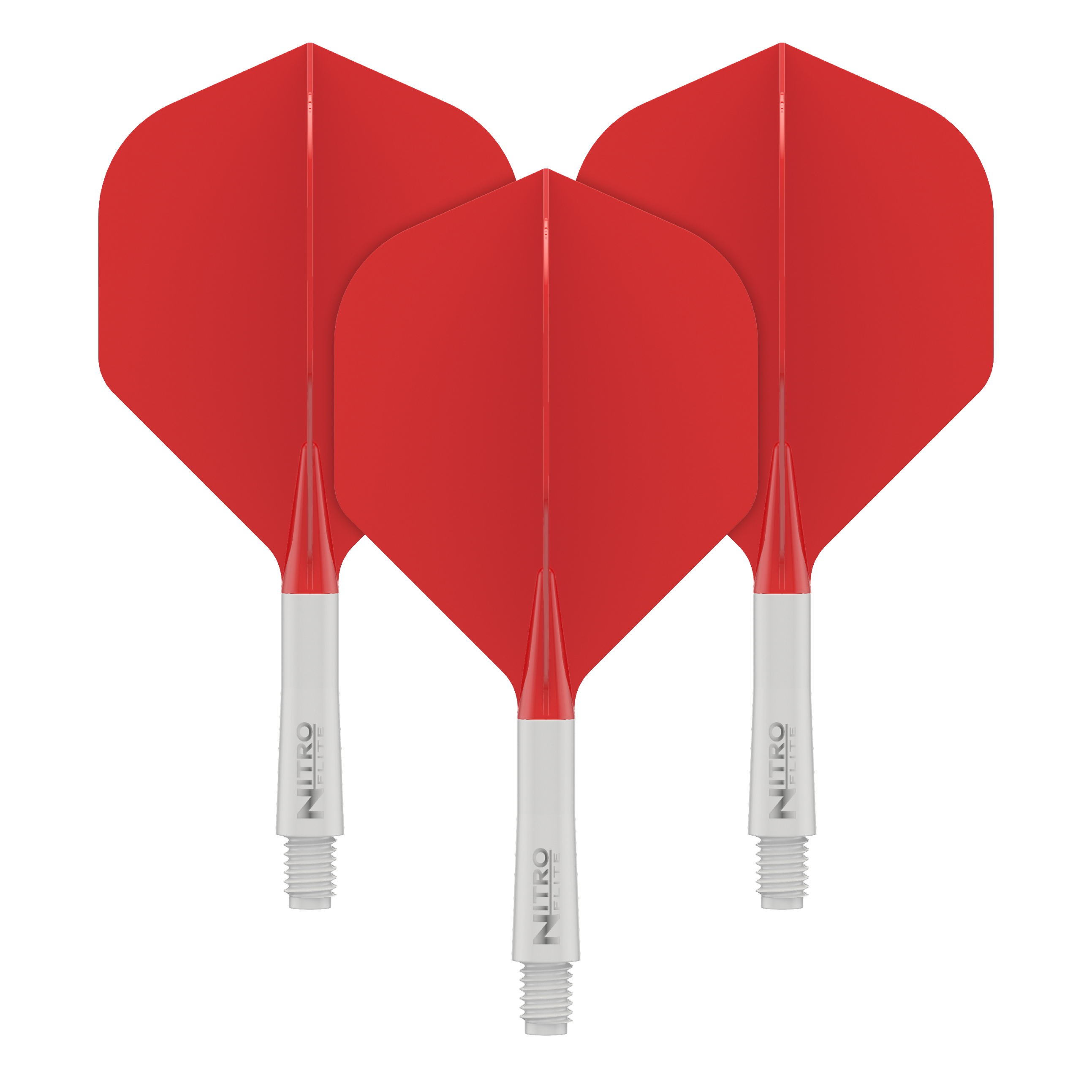 Abbildung eines Red Dragon Nitro Flite Wei Rot No2 Flights Short 22mm Dartflugs. Der Flug ist weiß mit roten Akzenten gestaltet.