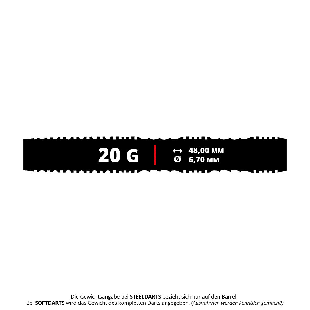 Das Bild zeigt die Shot Alchemy Mythril Softdarts mit einem Gewicht von 20g. Diese Softdarts sind für elektronische Dartboards geeignet.