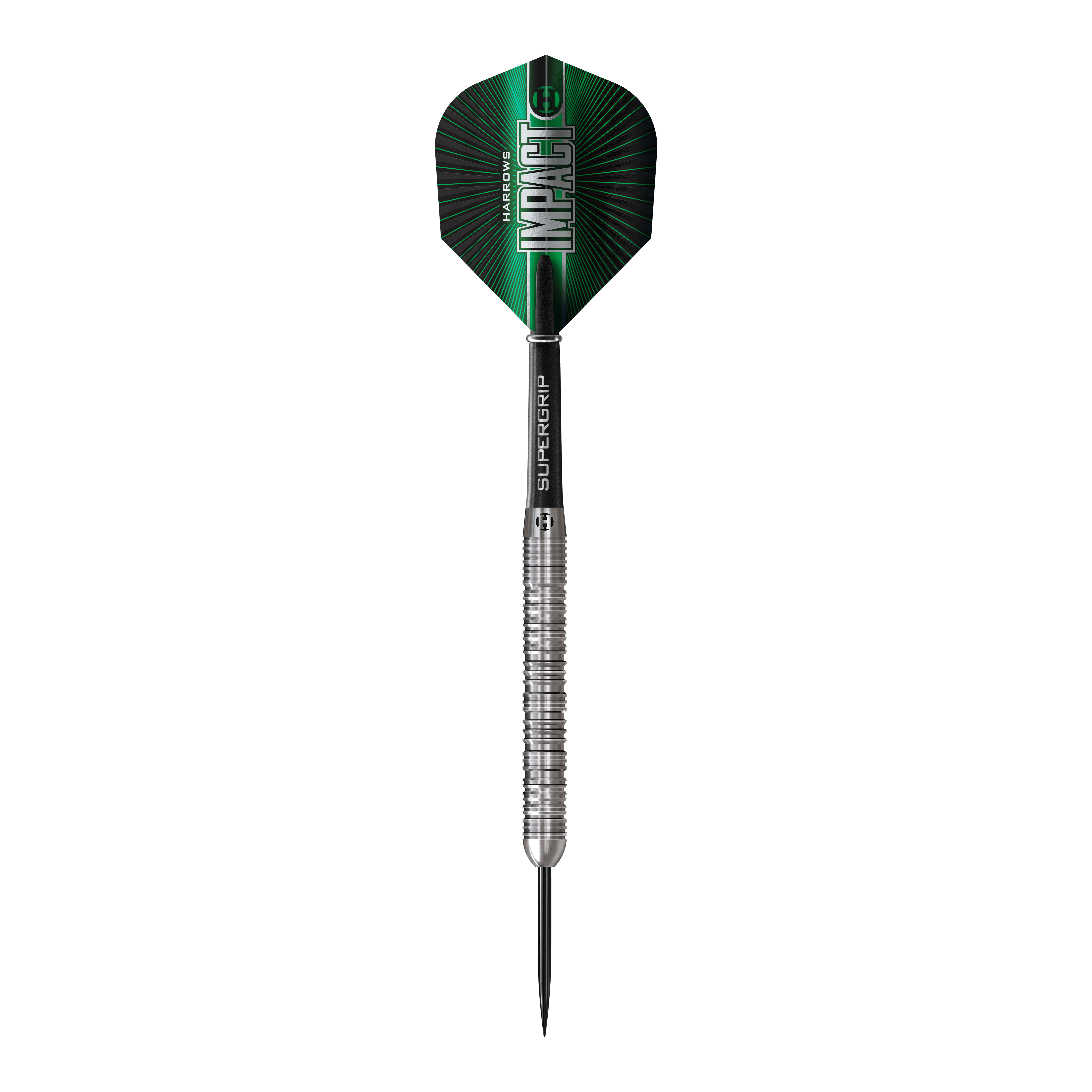 Das Bild zeigt Harrows Impact Steeldarts. Die Darts sind modern gestaltet und für Steeldart-Wettkämpfe geeignet.