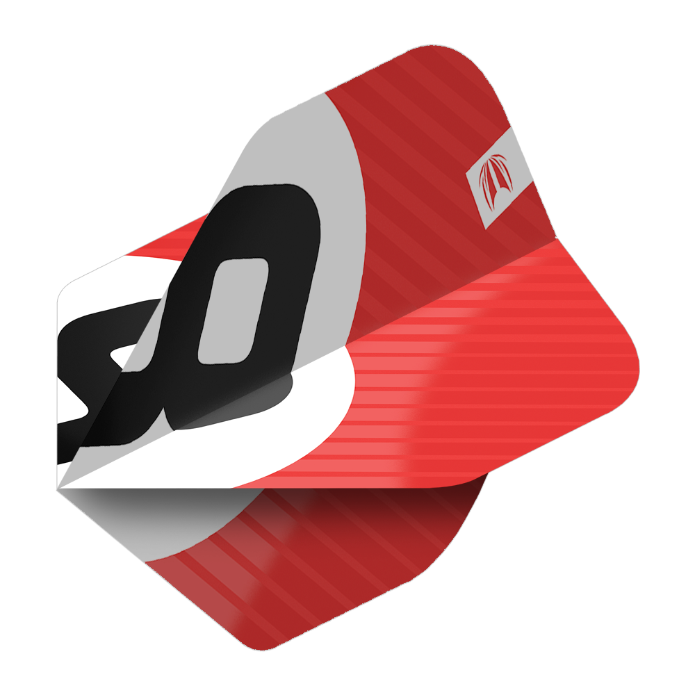 337210_Target_ProUltra_3Sets_Chicane_Red_No2_Standard_Flights_22uLGW3cBR1ukZ Das Bild zeigt das Produkt "Target Pro Ultra Chicane Red No2 Standard Flights - 3 Sets". Die Flights sind überwiegend rot mit einem auffälligen schwarzen und weißen Design.