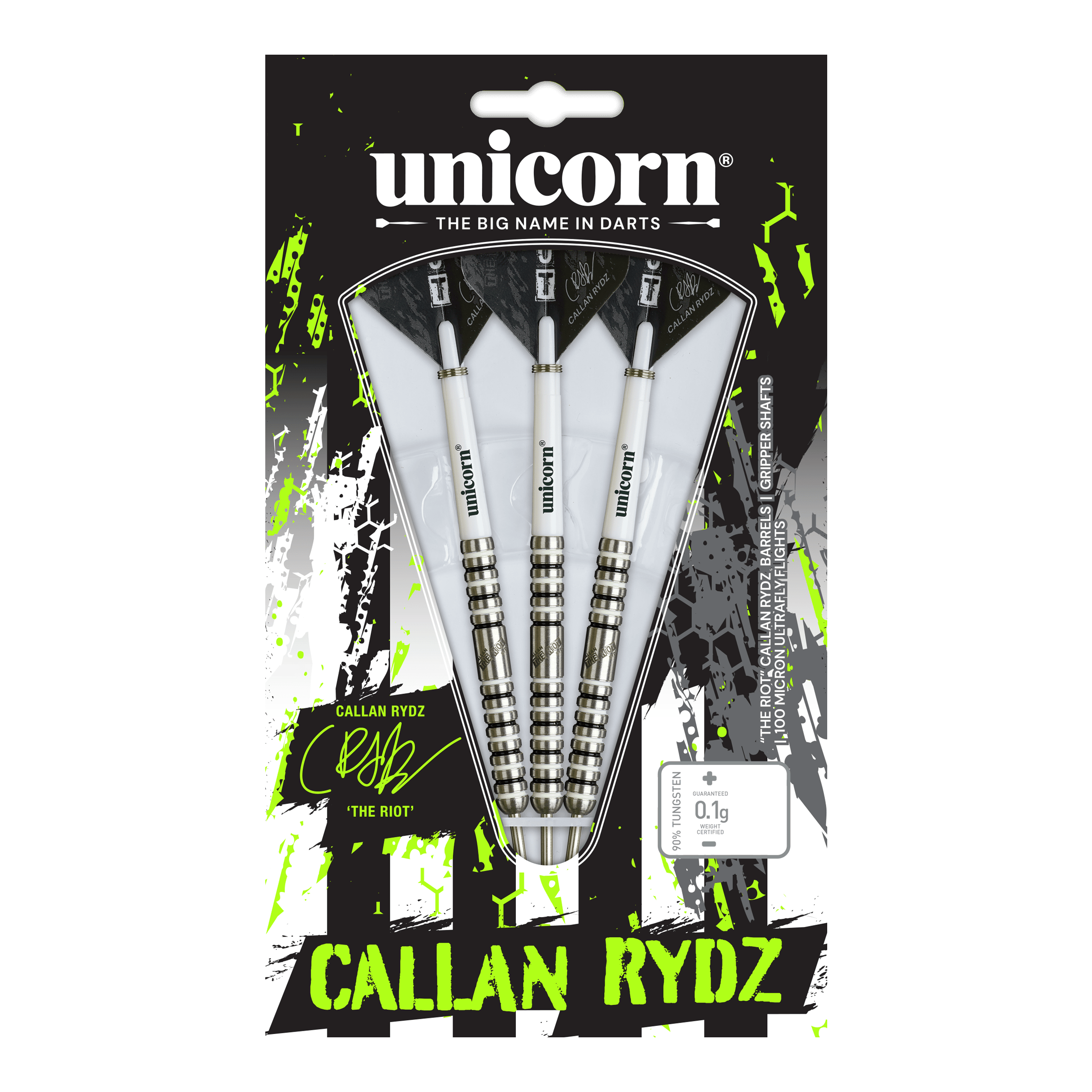 Ocelové šipky Unicorn Callan Rydz The Riot Phase 2 Das Bild zeigt einen Steeldart aus der Callan Rydz The Riot Phase2 Serie. Es handelt sich um einen hochwertigen Dartpfeil für ambitionierte Spieler.
