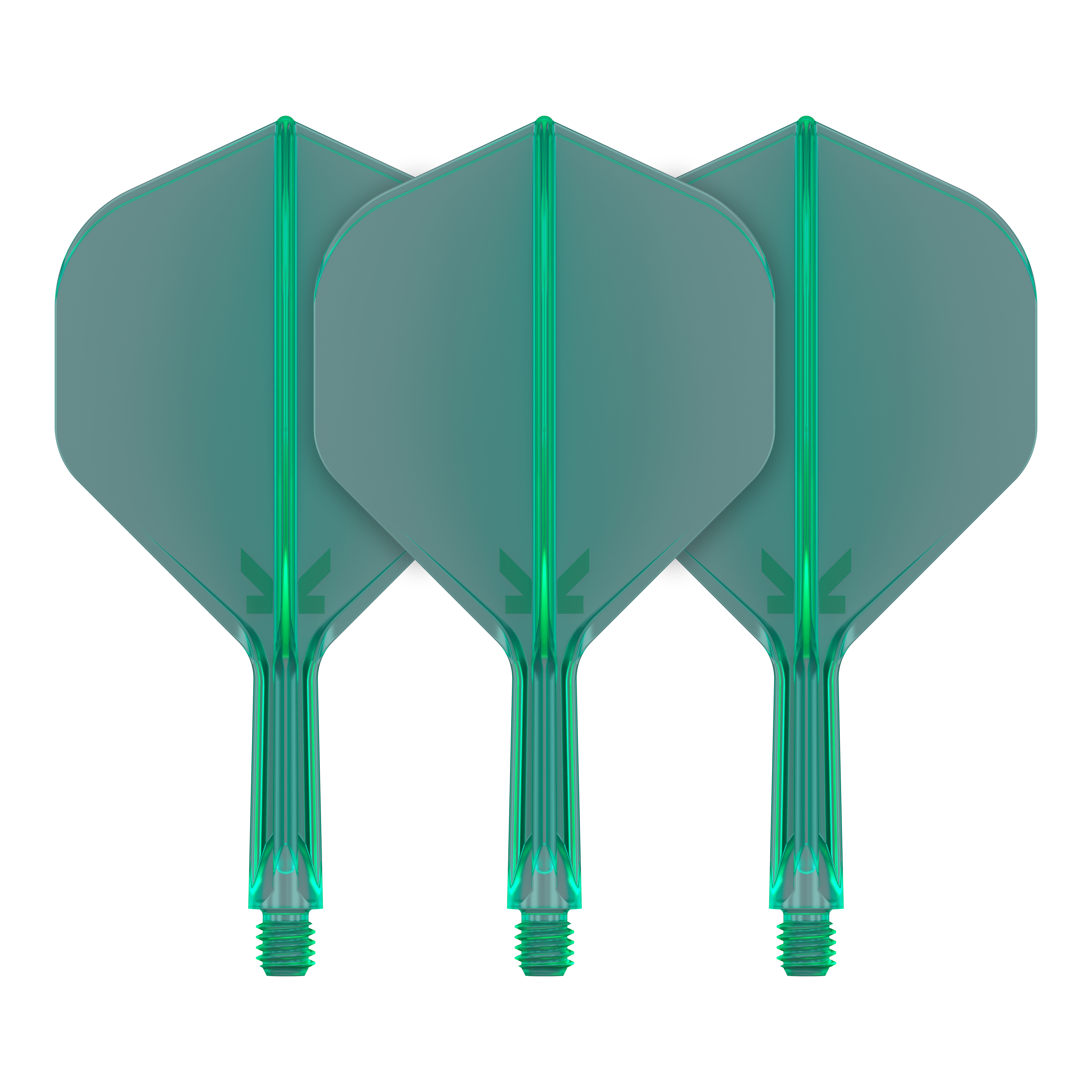 Standardní letový systém Target K-Flex No2 - zelený In der Aufnahme werden Dart-Flights mit klarer Linienführung gezeigt. Zwei Flights sind im Bild nebeneinander positioniert.
