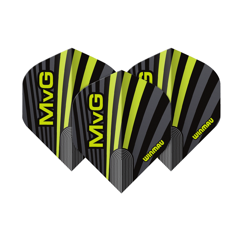 Letky Winmau Prism Delta MvG šedozelené č. 2 Standardní Abgebildet sind die Winmau Prism Delta MvG Grey Green No2 Standard Flights. Diese Dart-Flights haben ein graues und grünes Design.