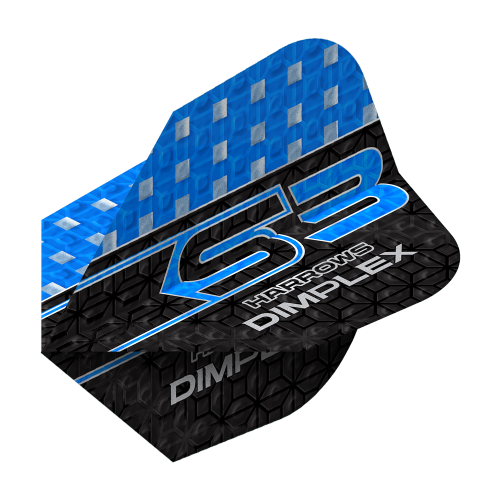 Letky Harrows Dimplex S3 - modré Das Bild zeigt ein Harrows Dimplex S3 Flight in Blau. Das Flight hat ein blau-schwarzes Design mit silbernen Akzenten und der Aufschrift "S3 Harrows Dimplex".