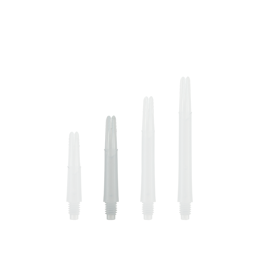 Abgebildet ist ein L-Style L-Shaft Locked Straight Dart-Schaft in Milchweiß ohne Kappen, 32 mm lang. Es handelt sich um Dartzubehör.