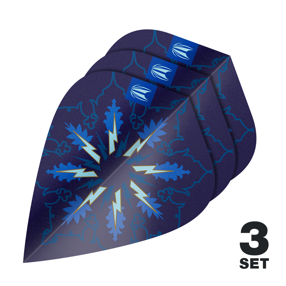 Target ProUltra Phil Taylor Power Gx2 Kite Flights - 3 Sets. Das Bild zeigt spezielle Dart-Flights im Design von Phil Taylor.