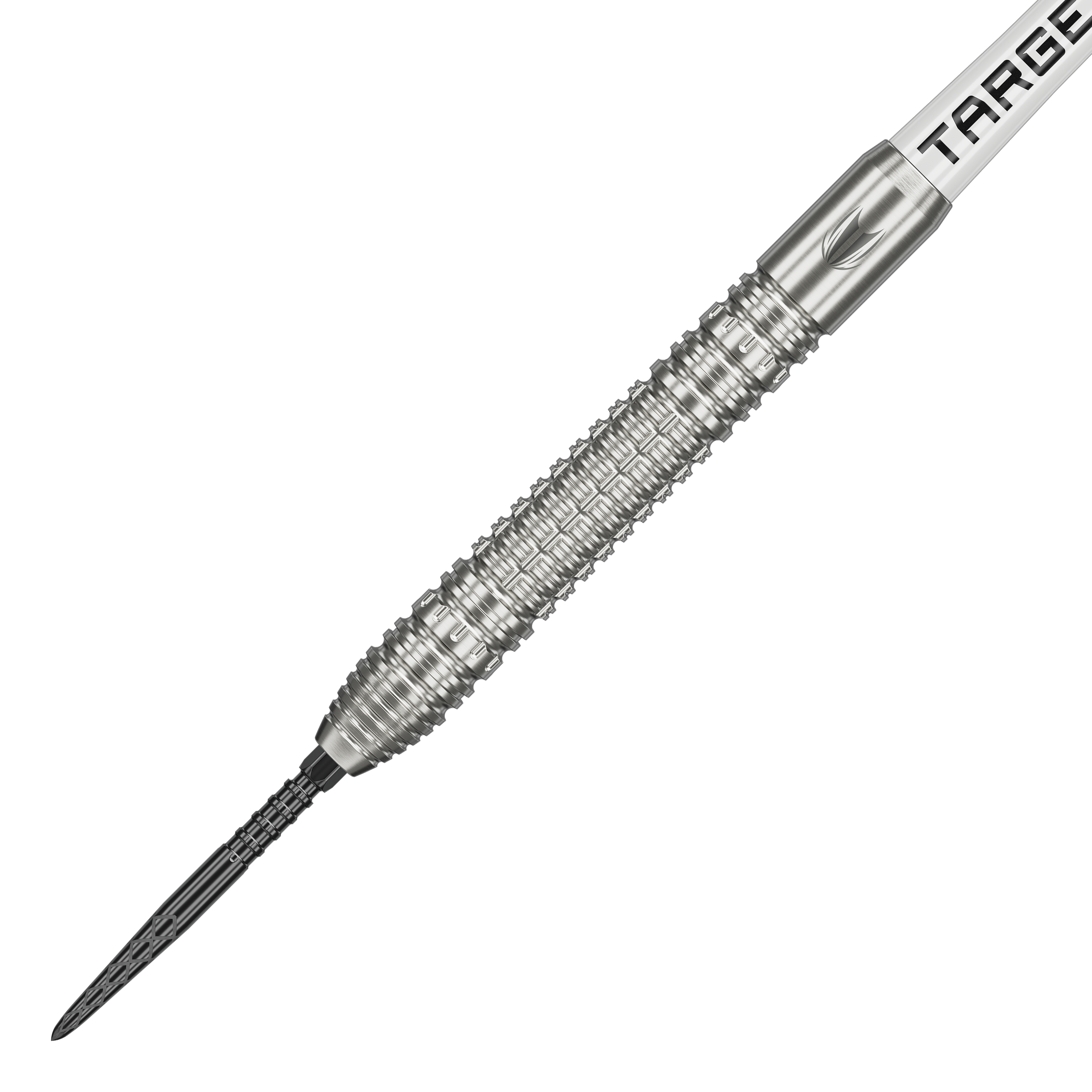 Ocelové šipky Target Shane McGuirk GEN1 Swiss Point - 23g Das Bild zeigt einen Target Shane McGuirk GEN1 Swiss Point Steeldart mit einem Gewicht von 23 Gramm. Der Dartpfeil besteht aus silbernem Metall und hat eine strukturierte Griffzone für besseren Halt.
