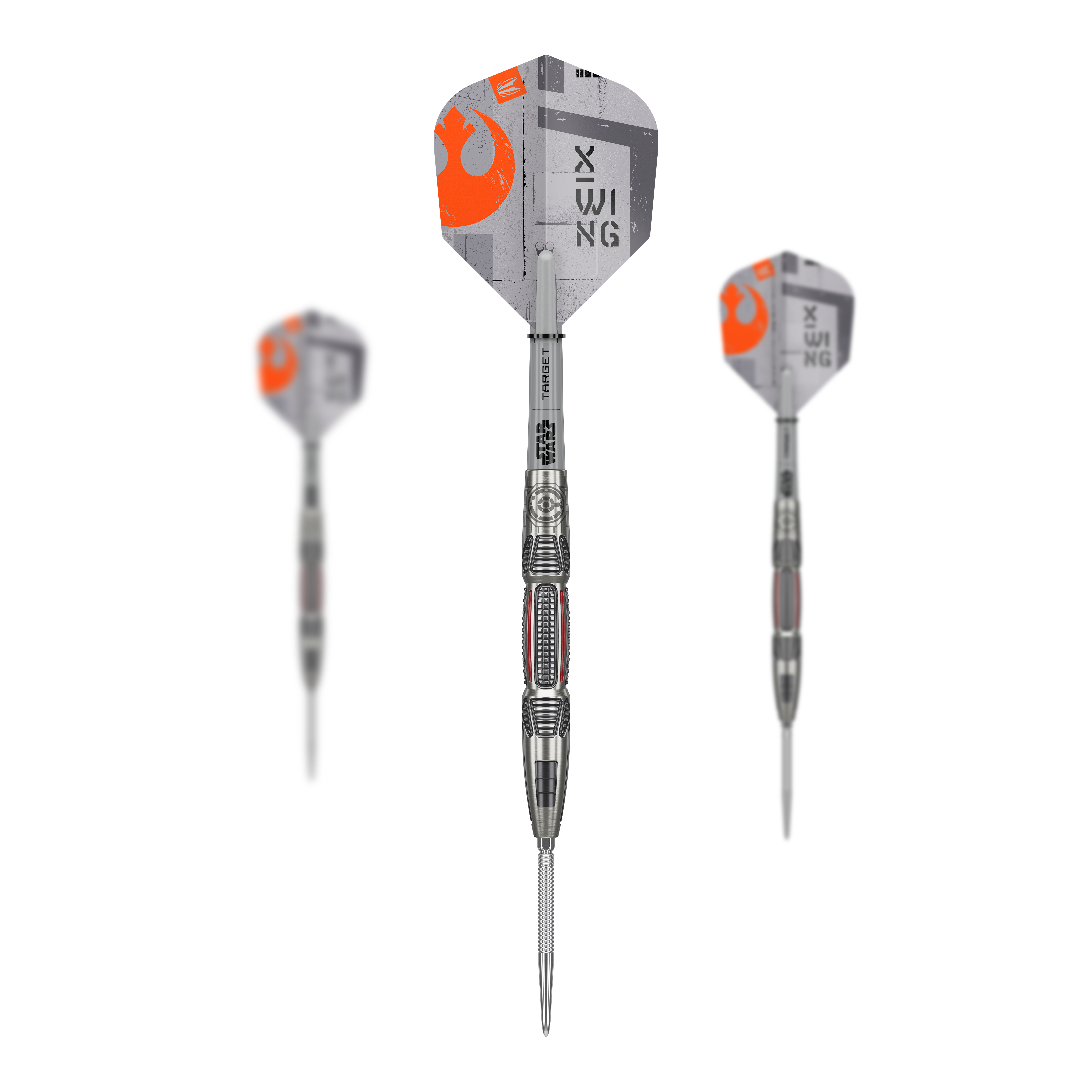 Ocelové šipky Target Star Wars X-Wing Swiss Point Auf dem Bild ist ein Set der Target Star Wars X-Wing Swiss Point Steeldarts zu sehen. Die Darts zeichnen sich durch ein besonderes Star Wars Design aus.