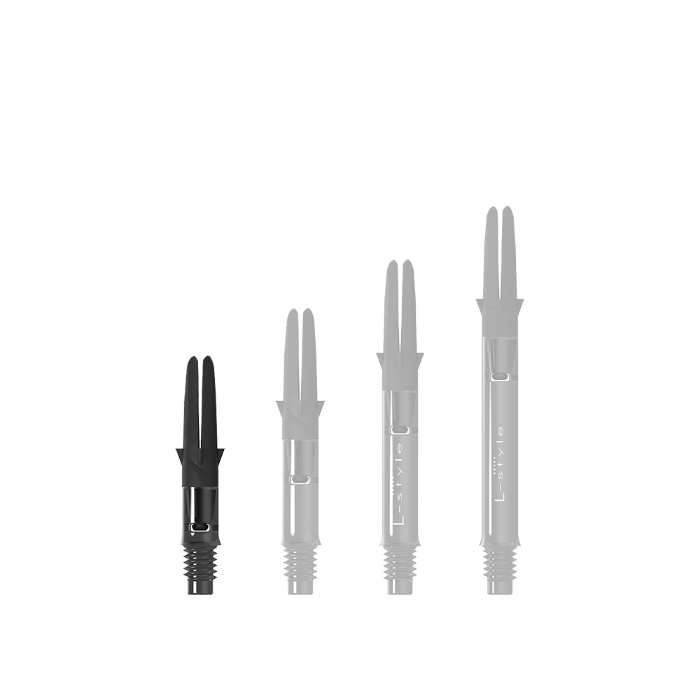 L-L-Style-Shaft Carbon Silent Straight - Schwarz Dieses Bild zeigt ein schwarzes, gerades Dartshaft ohne Kappen. Das Produkt ist als L-Style L-Shaft Carbon Silent Straight bekannt.