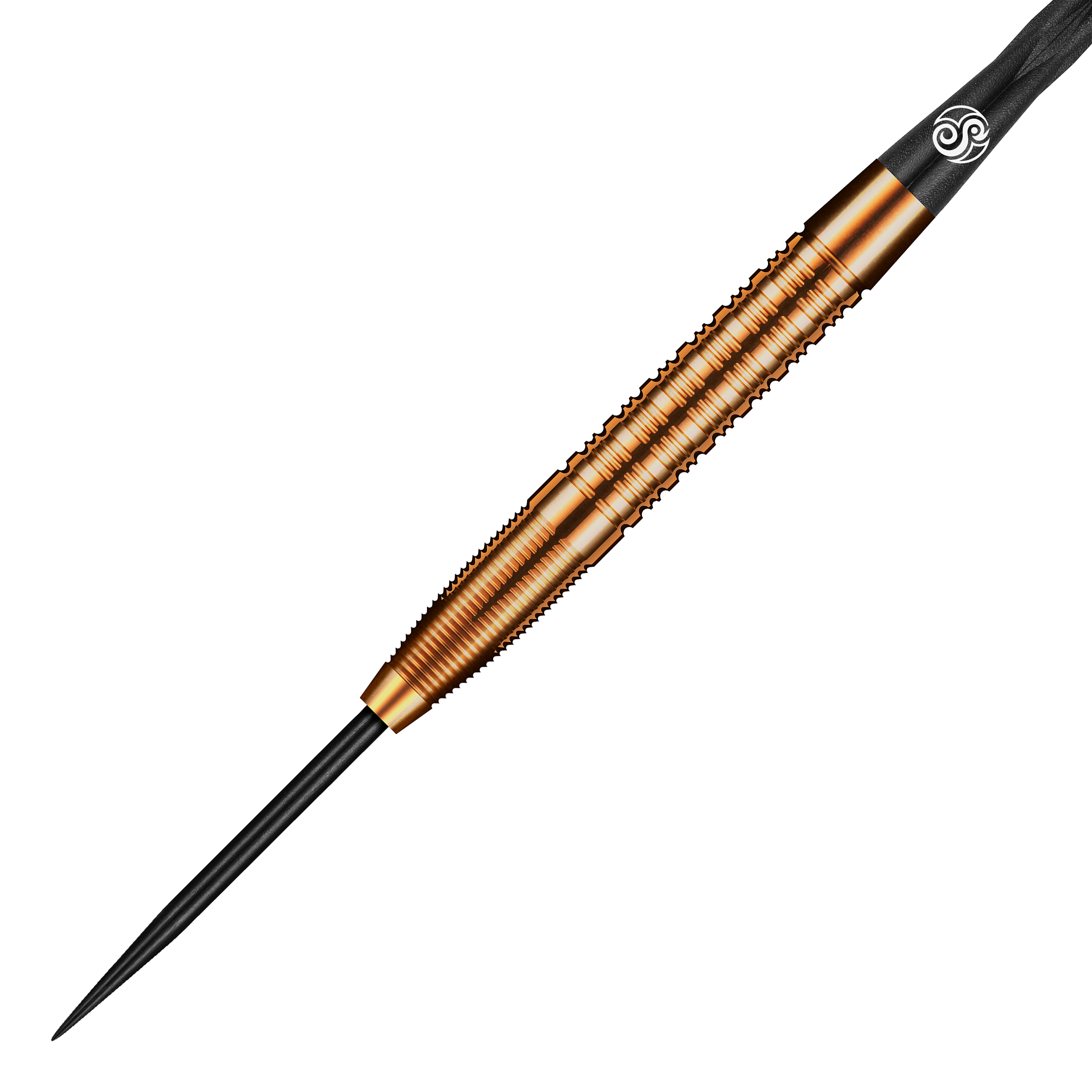 Šipky Shot Pro Series Jake Womack ocelové - 23g Das Bild zeigt einen Shot Pro Series Jake Womack Steeldart mit einem Gewicht von 23g. Der Dartpfeil hat ein auffälliges, bronzefarbenes Design mit feinen Rillen am Griff.