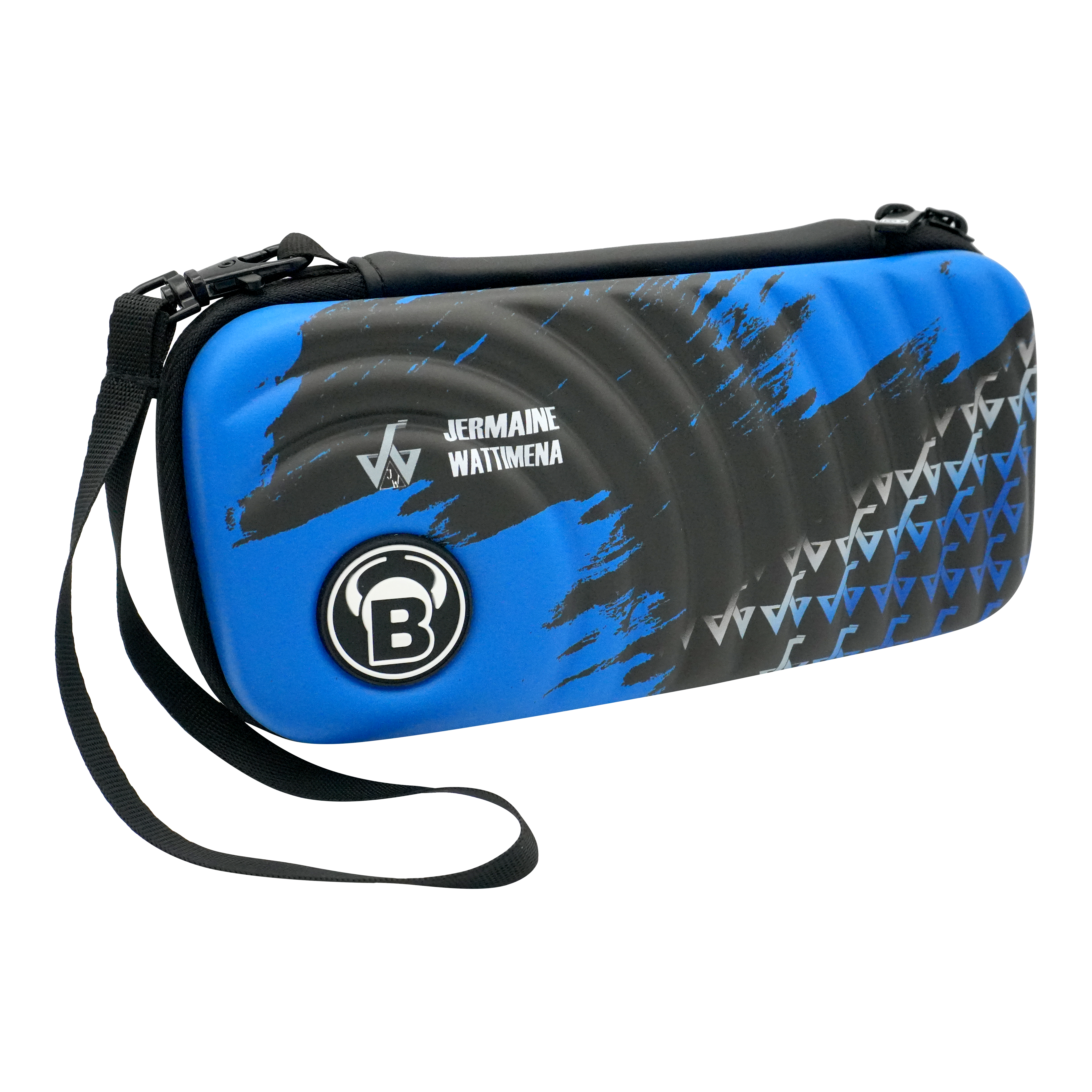 Pouzdro na šipky Bulls Orbis S Jermaine Wattimena Auf dem Bild ist das Bulls Orbis S Jermaine Wattimena Dartcase zu sehen. Die Darttasche ist blau-schwarz gestaltet und trägt den Namen Jermaine Wattimena.