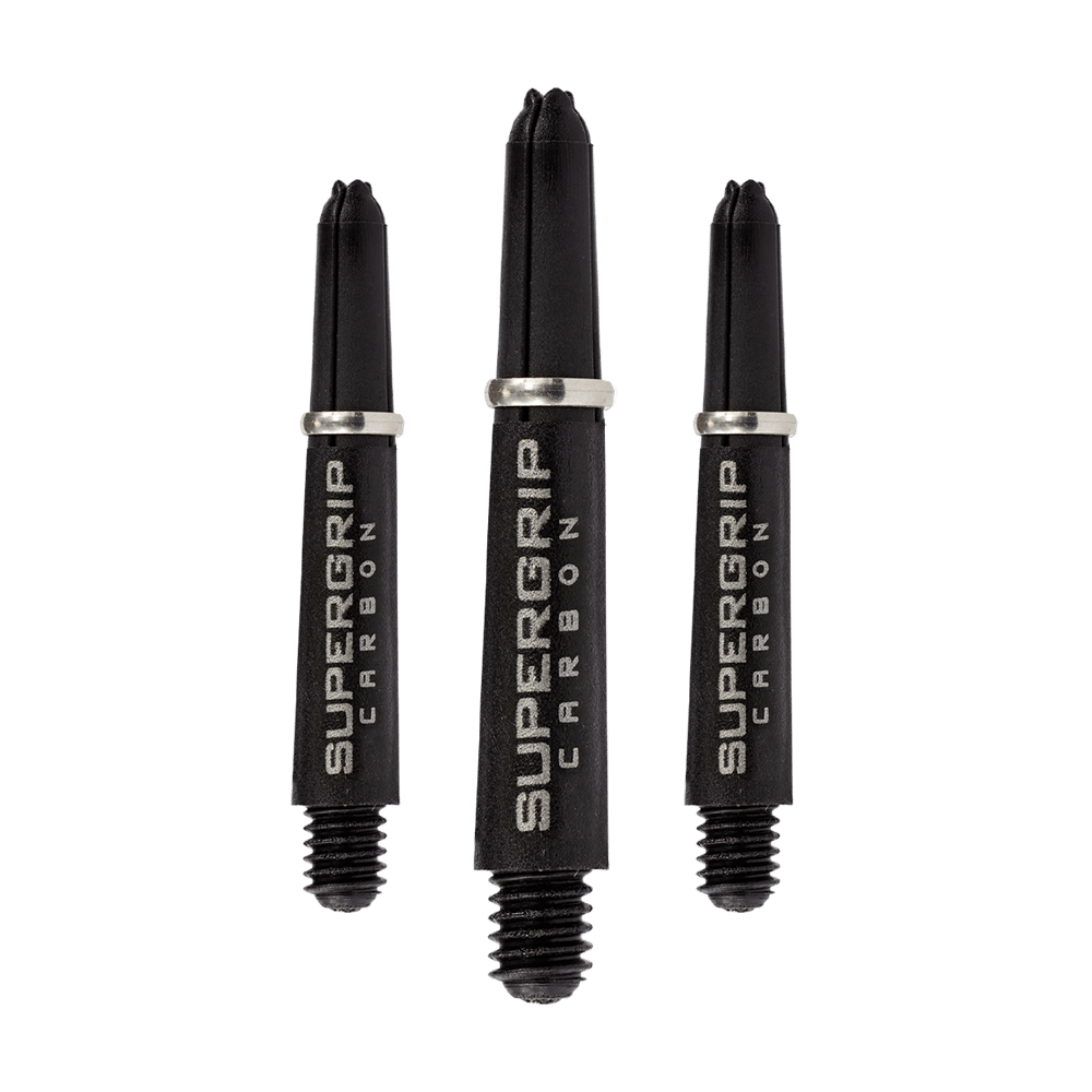 HR354_Harrows_Supergrip_Carbon_Shafts_Silber_33mm_1yympC4OYgBFdZ Das Bild zeigt drei Harrows Supergrip Carbon Shafts in Silber. Die Dartschäfte sind aus robustem Carbon gefertigt und haben ein modernes Design.