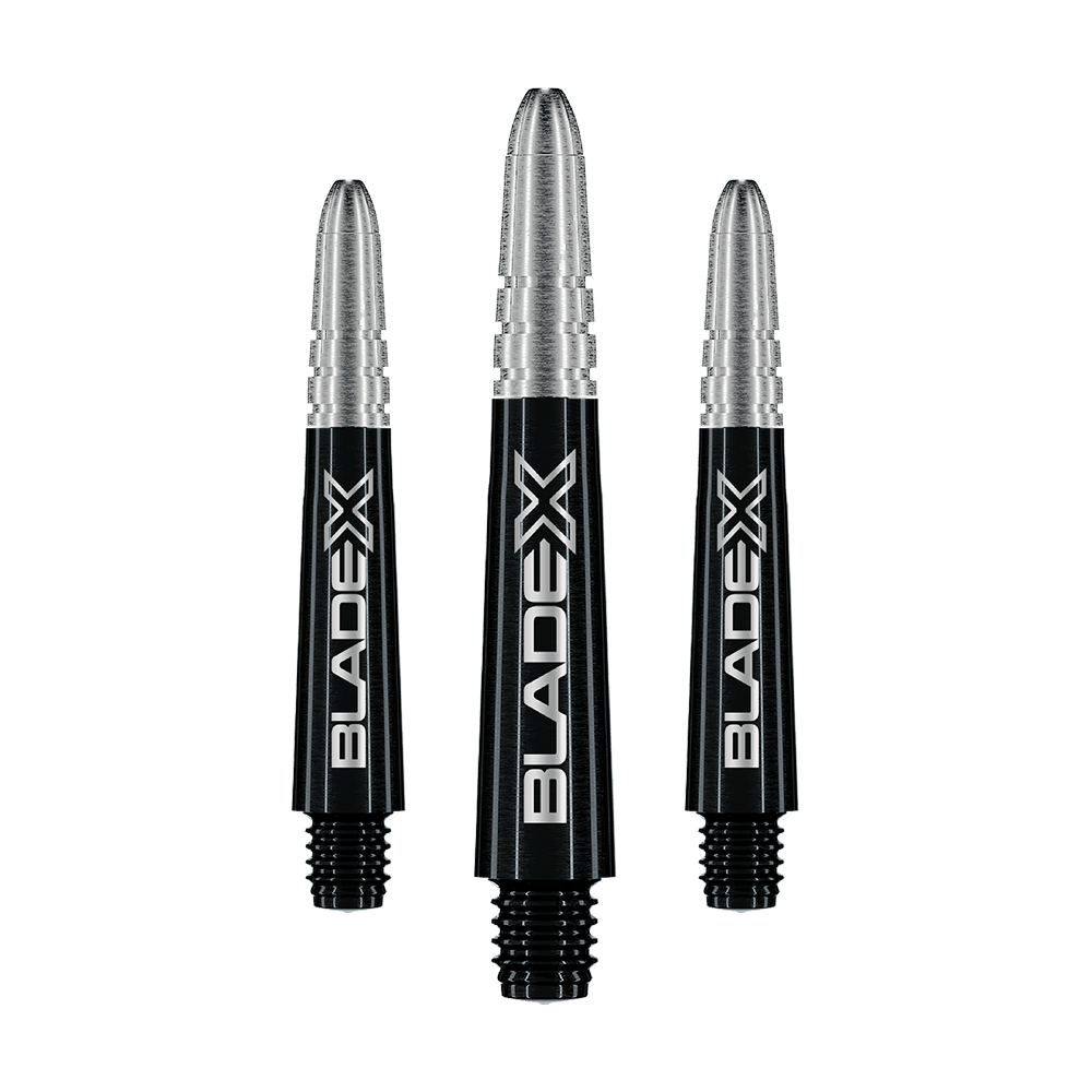Násadky Winmau Vecta Blade X - černé Gezeigt wird ein Set schwarzer Dartshafts mit der Bezeichnung Winmau Vecta Blade X, 34 mm. Das Set ist für Dartspieler geeignet.