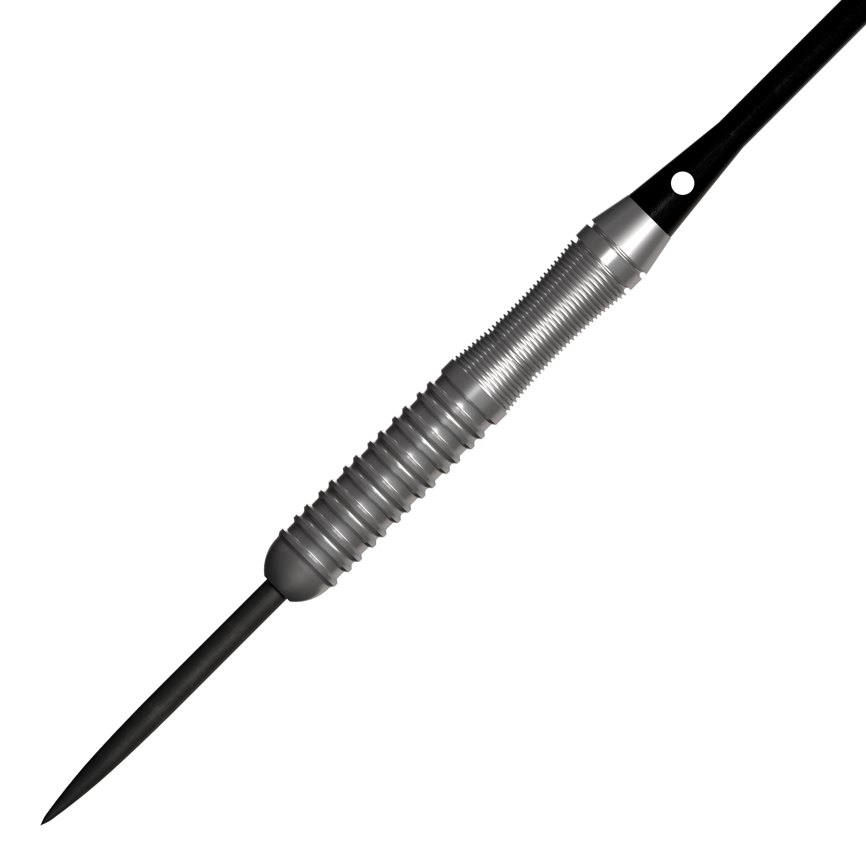 Ocelové šipky Bulls NL Lightning Pink Das Bild zeigt einen silbernen Steeldartpfeil mit einem geriffelten Griff. Es handelt sich um das Produkt "Bulls NL Lightning Pink Steeldarts".