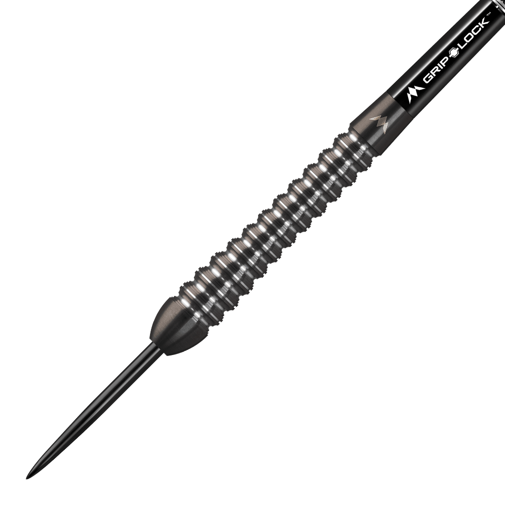 Ocelové šipky Mission Spiro Model 2 - 22g Dies ist ein Mission Spiro Model 2 Steeldart mit einem Gewicht von 22 Gramm. Der Dart hat ein silbernes, gerilltes Barrel und eine schwarze Grip-Lock-Schäfte.
