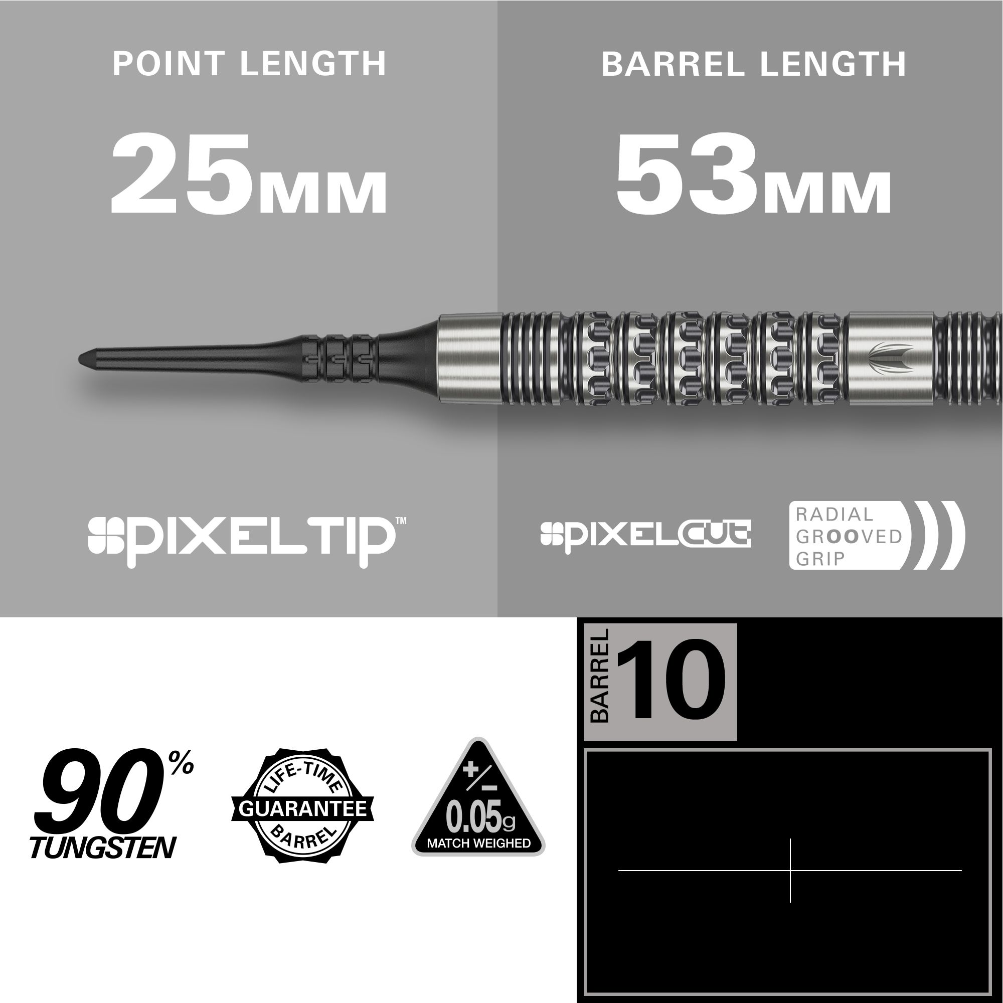 Target Redux 10 měkkých šipek - 18g Gezeigt wird das Produkt Target Redux 10 Softdarts - 18g. Die Softdarts sind als Set zu sehen.