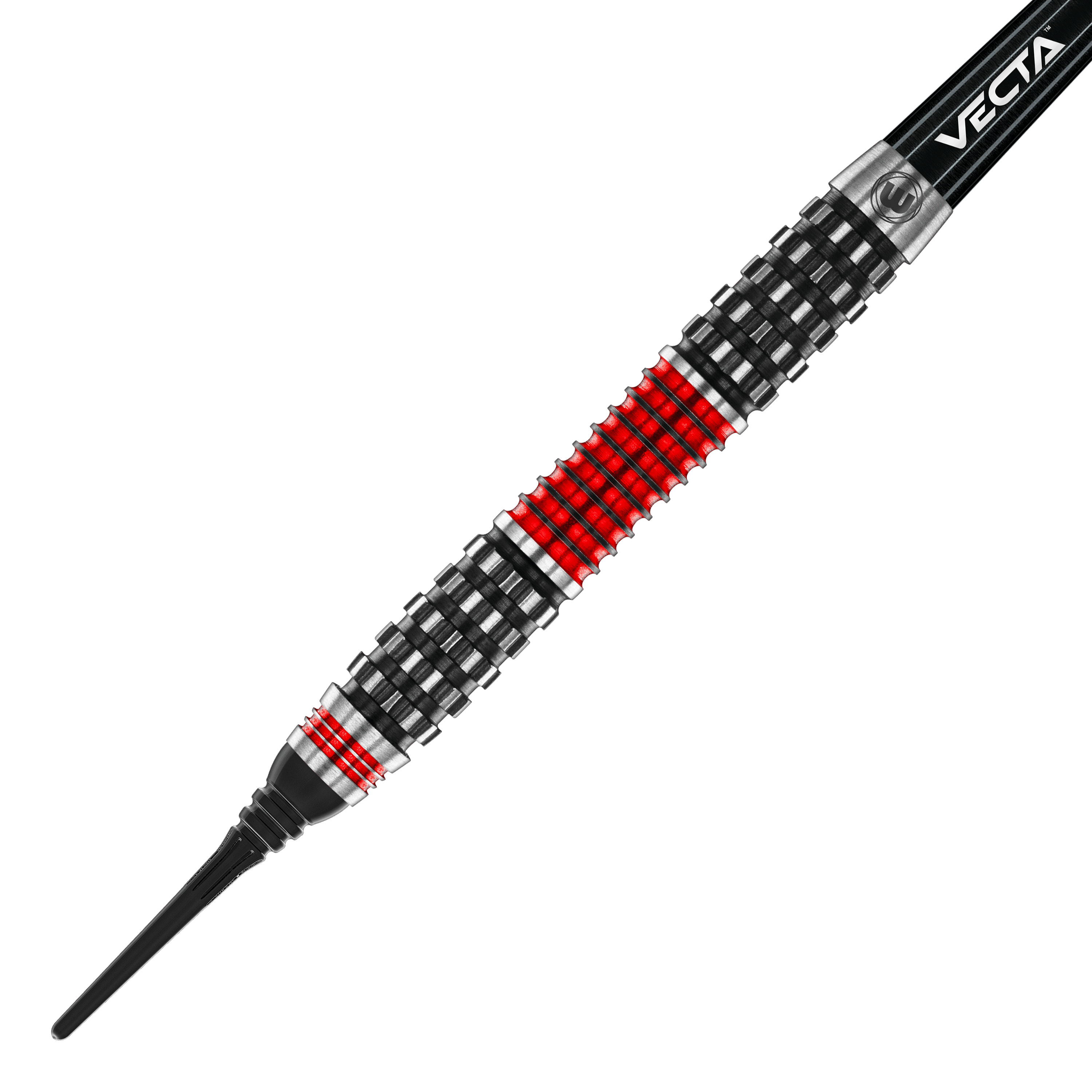Šipky Winmau Joe Cullen Rockstar Series RS1 měkké - 20g Dies ist ein Softdart aus der Winmau Joe Cullen Rockstar Series RS1 mit einem Gewicht von 20g. Der Dart hat ein auffälliges Design mit schwarzen, silbernen und roten Ringen am Barrel.