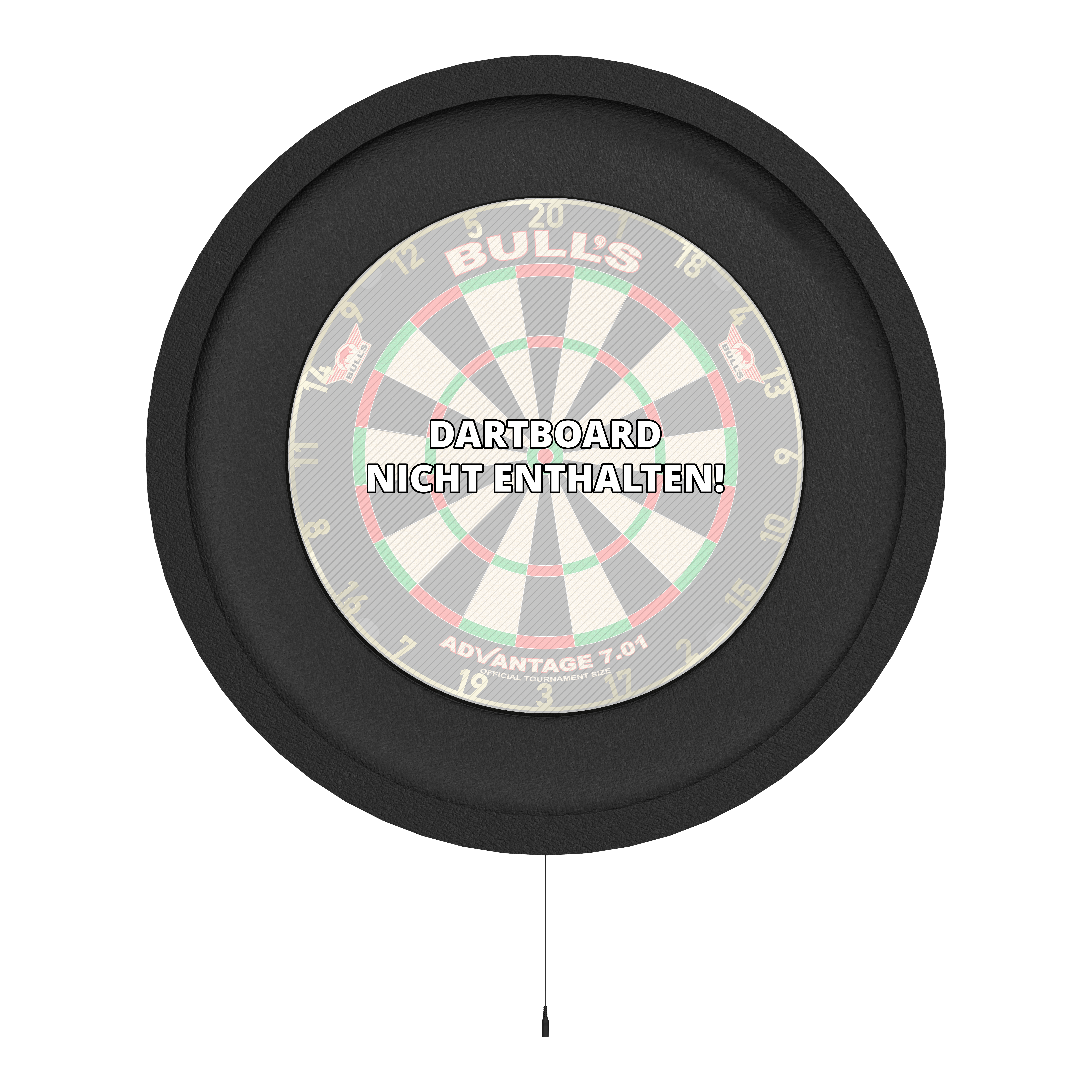 Auf dem Bild ist das "Bulls NL Lumo XL Surround Beleuchtungssystem" zu sehen. Es handelt sich um eine runde Beleuchtung, die um ein Dartboard angebracht wird.