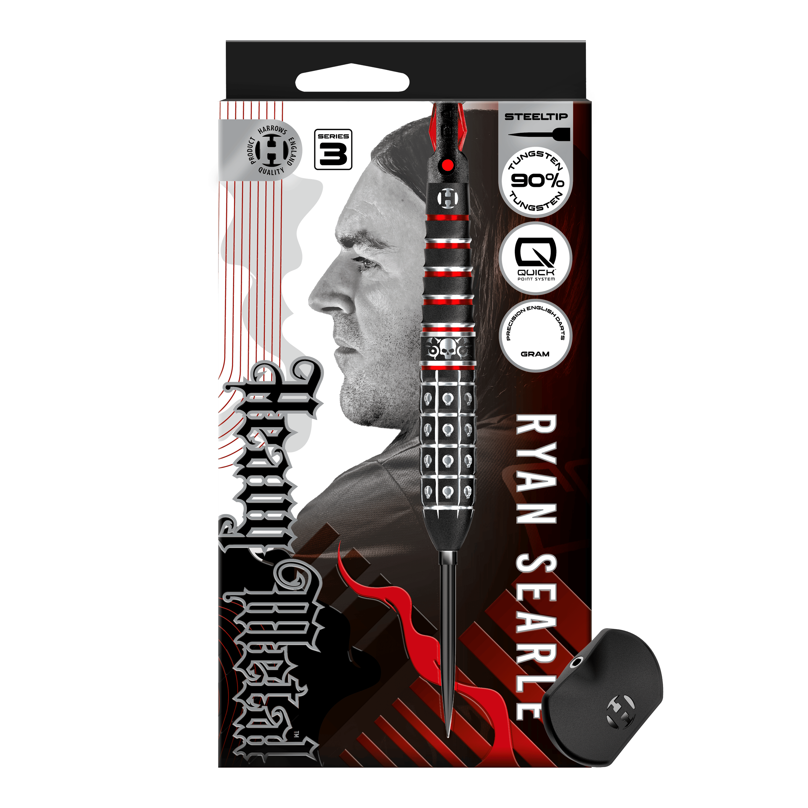 Hier sind die Harrows Ryan Searle Series 3 Quick Point Steeldarts abgebildet. Diese Steeldarts sind für präzises Dartspiel entwickelt.