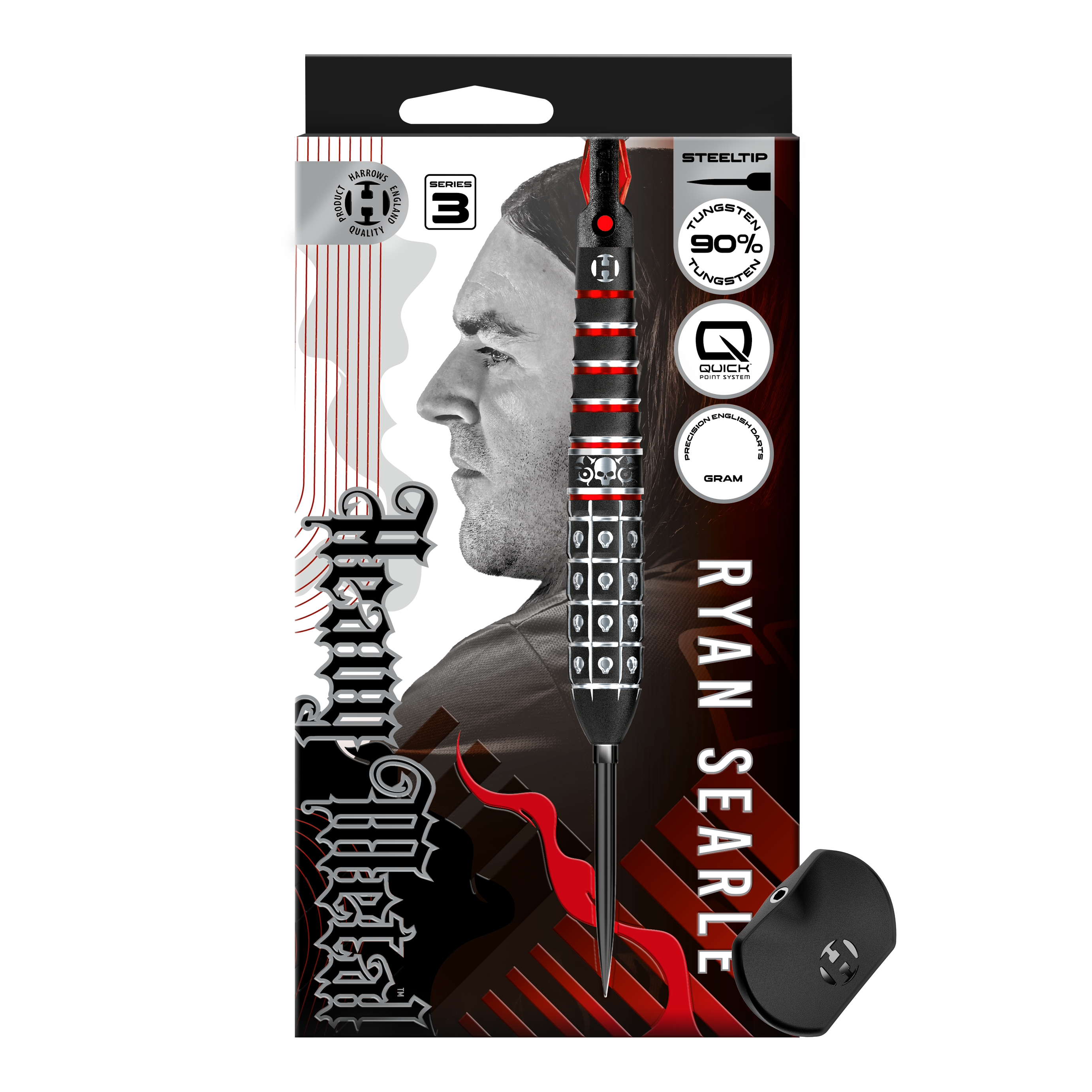 Harrow's Ryan Searle Series 3 Quick Point Steel Darts Hier sind die Harrows Ryan Searle Series 3 Quick Point Steeldarts abgebildet. Diese Steeldarts sind für präzises Dartspiel entwickelt.