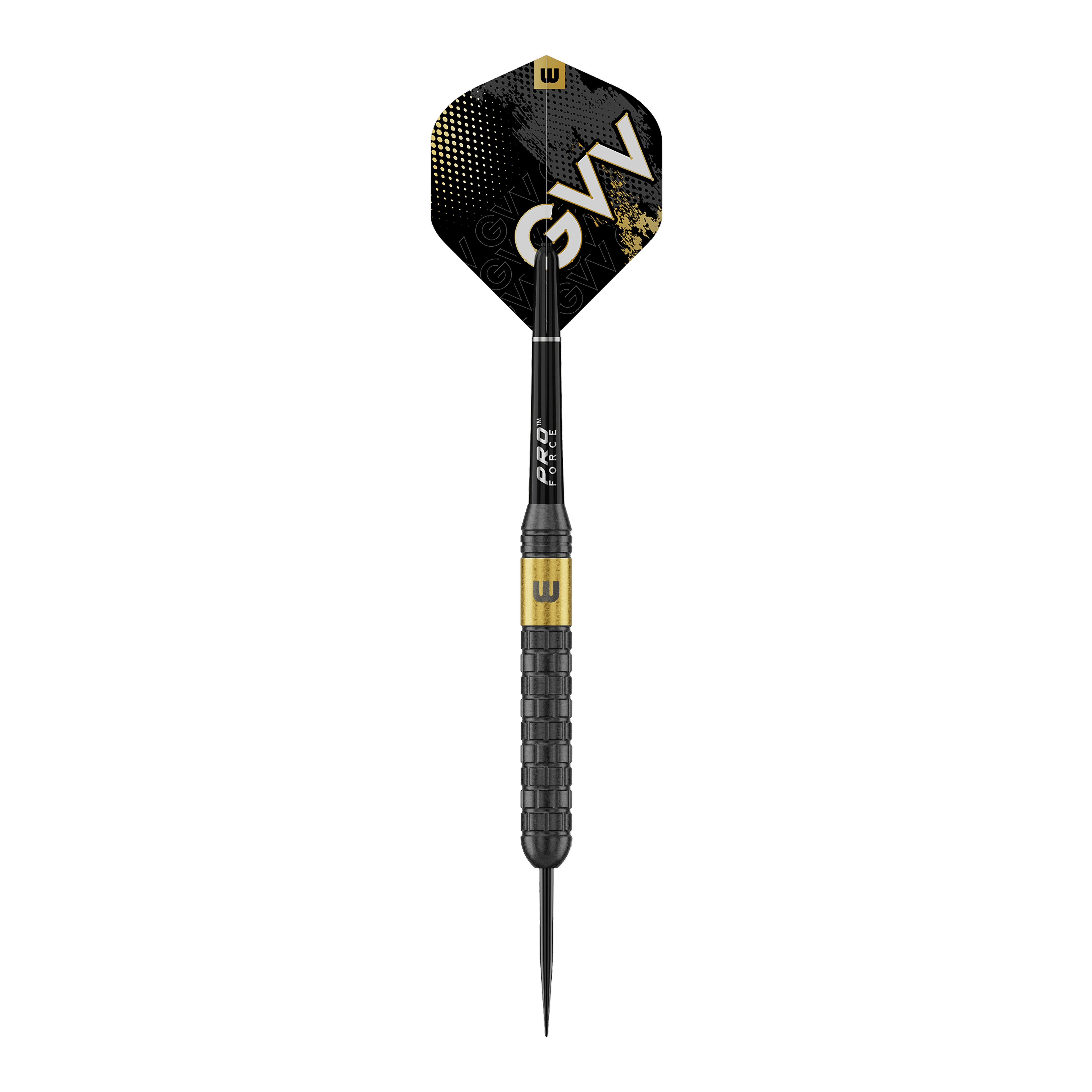 Winmau Gian Van Veen jádro mosazné Steeldarts - 21g Das Bild zeigt Winmau Gian Van Veen Core Brass Steeldarts mit einem Gewicht von 21 Gramm. Die Steeldarts sind aus einer seitlichen Perspektive zu sehen.