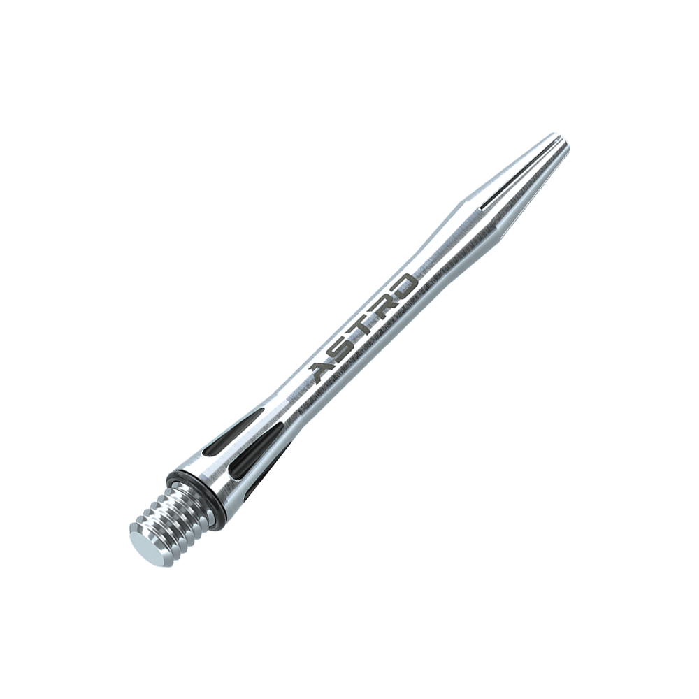 7012-401_Winmau_Astro_Aluminium_Shafts_Schwarz_41mm_2 Das Bild zeigt einen Winmau Astro Aluminium Dartshaft in Schwarz. Auf dem Schaft ist der Schriftzug "ASTRO" zu sehen.