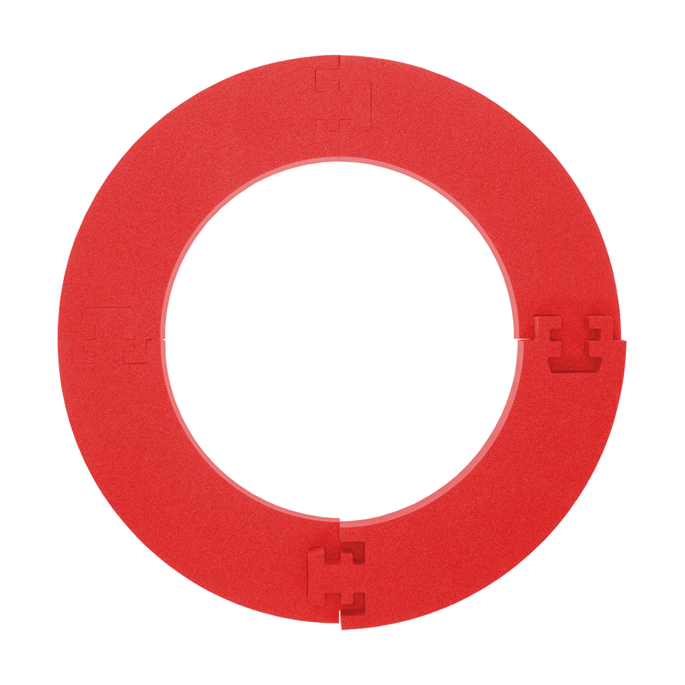 DBSrot2020_McDart_Catchring_Premium_Made_in_Germany_Edition_2020_Rot_3 Das Bild zeigt einen roten Catchring der Marke McDart, Premium Rot - Made in Germany Edition. Der Ring ist rund und hat vier eingefräste Verbindungselemente.