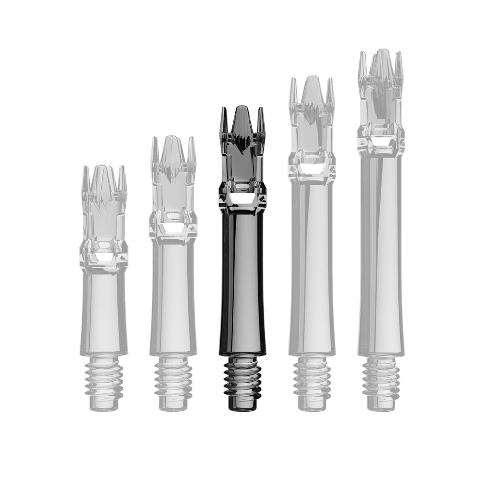 Náhradní hřídele L-Style L-System - čiré černé Das Produkt zeigt einzelne Ersatzshafts in durchsichtigem Schwarz. Die Shafts liegen parallel.