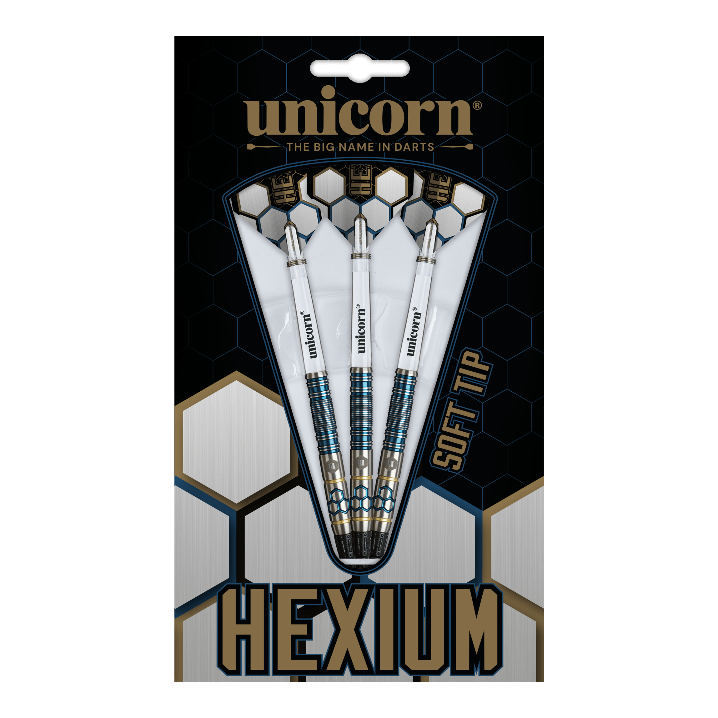 Šipky Unicorn Hexium Style 02 Modro-zlaté měkké - 21g Unicorn Hexium Style 02 Blue & Gold Softdarts - 21g besticht durch sein modernes Design. Die stilvollen Softdarts sind ideal für Dartbegeisterte.