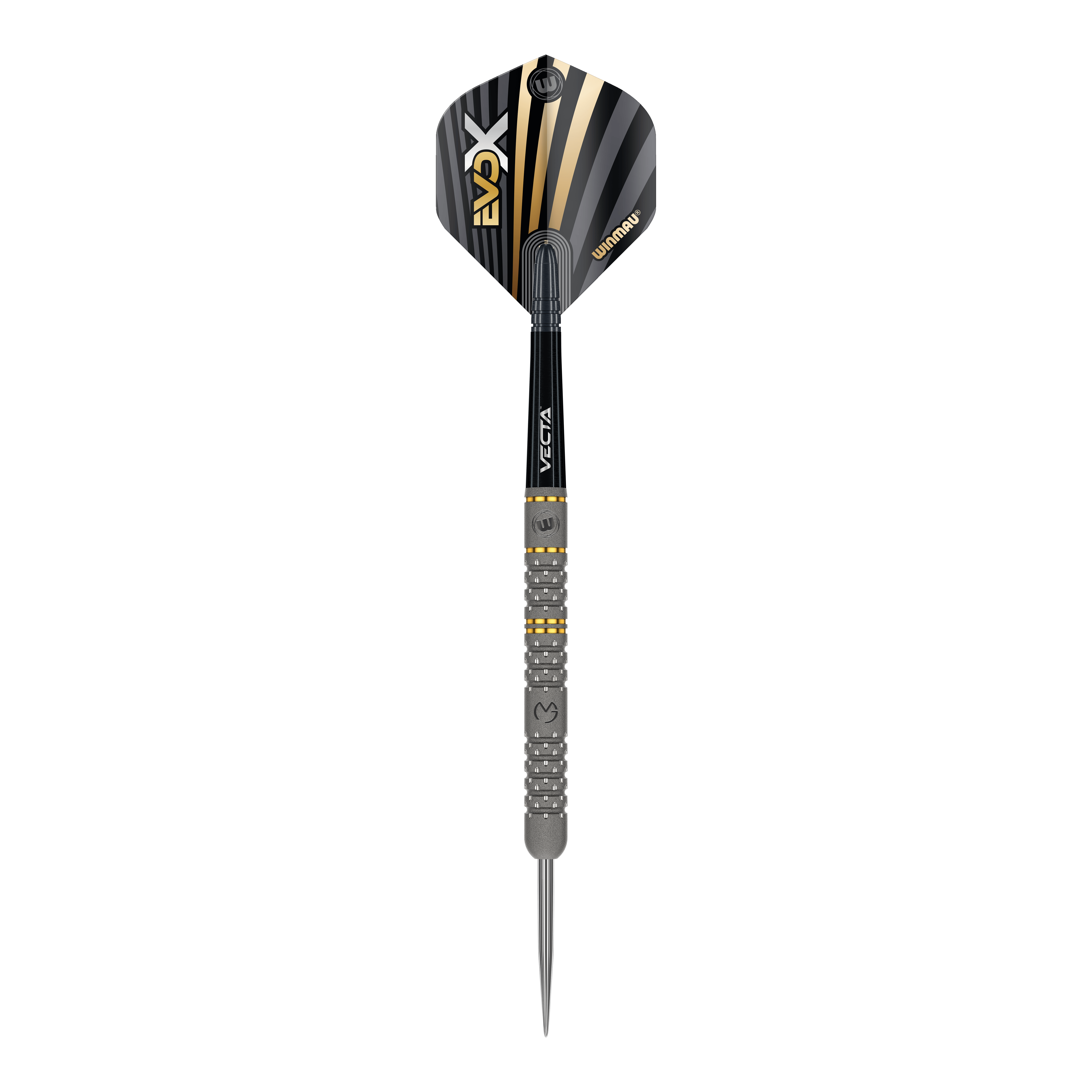 Ocelové šipky Winmau Michael Van Gerwen Evo-X Dies ist ein Winmau Michael Van Gerwen Evo-X Steeldart. Der Dartpfeil hat ein schwarz-goldenes Design und eine strukturierte Griffzone.