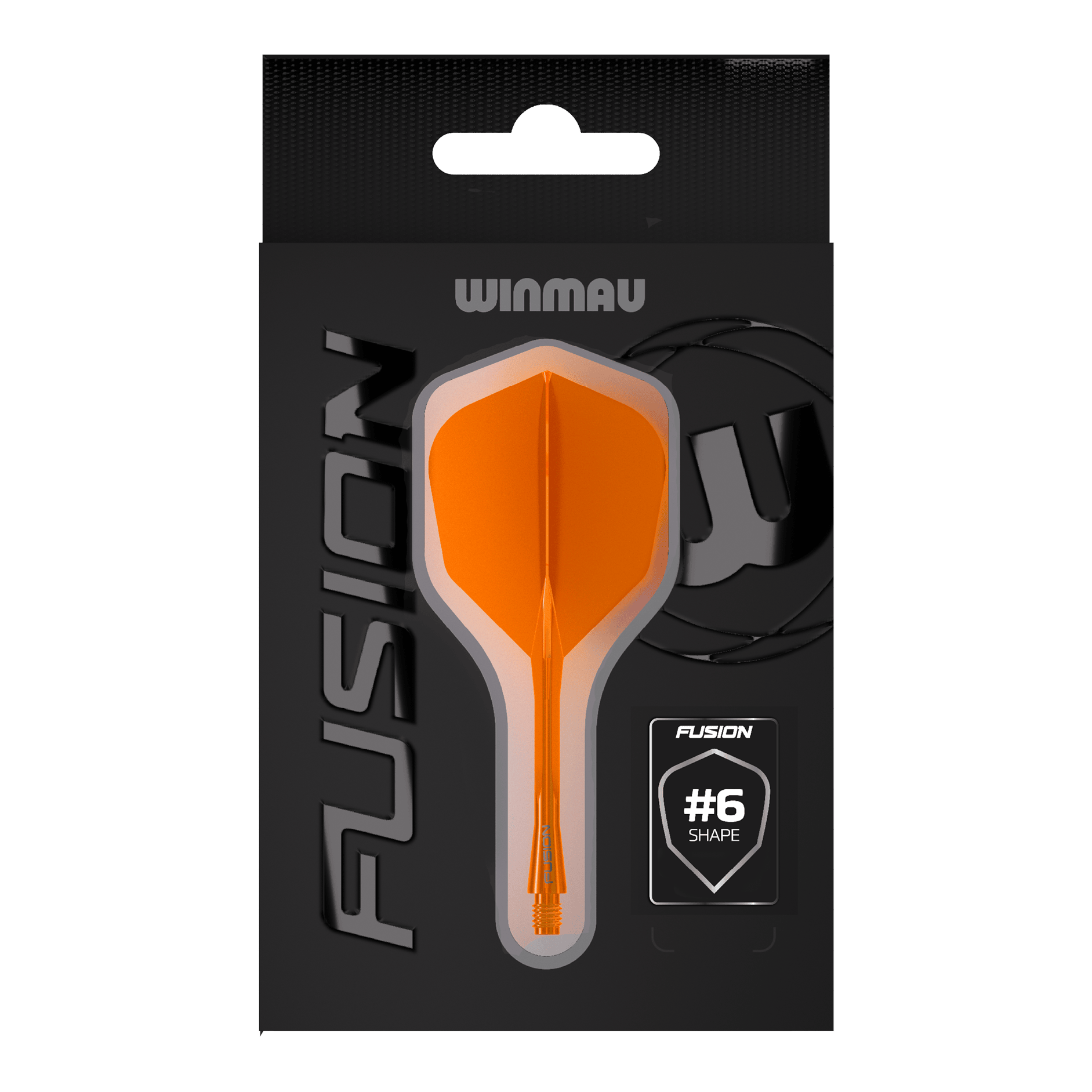 Letka Winmau Fusion System č. 6 neonově oranžová Das Bild zeigt das Winmau Fusion Flight-Shaft-System No6 in Neon Orange. Dieses System verbindet Flight und Shaft zu einer stabilen Einheit für Dartpfeile.