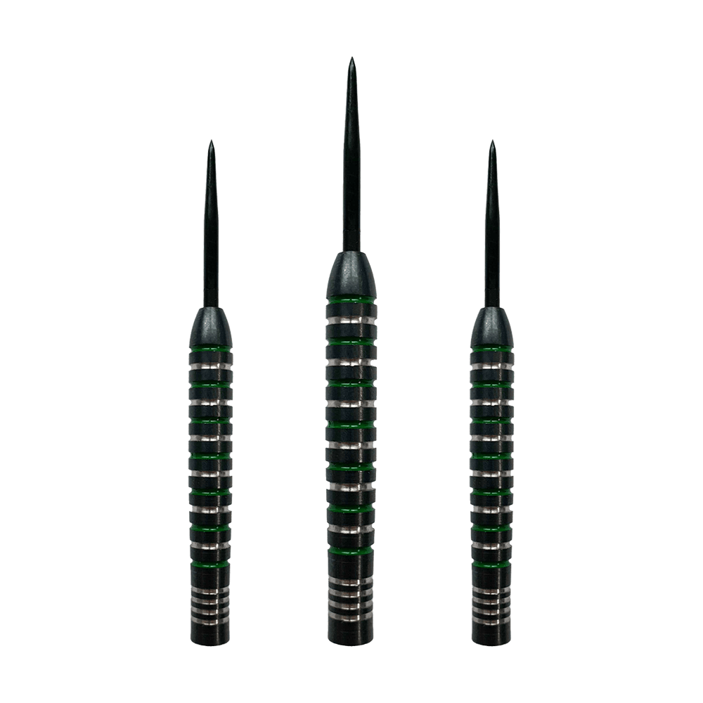 McDart stříbrnozelené ocelové sudy Abgebildet ist ein Set der McDart Silver Green Steeldart Barrels. Die Form der Barrels ist zylindrisch.