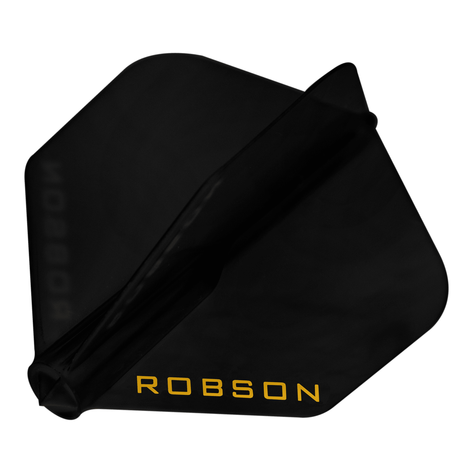 Lety Robson Plus – NO6 Das Bild zeigt einen schwarzen Dartflug. Auf dem Flug steht in gelber Schrift das Wort "ROBSON".