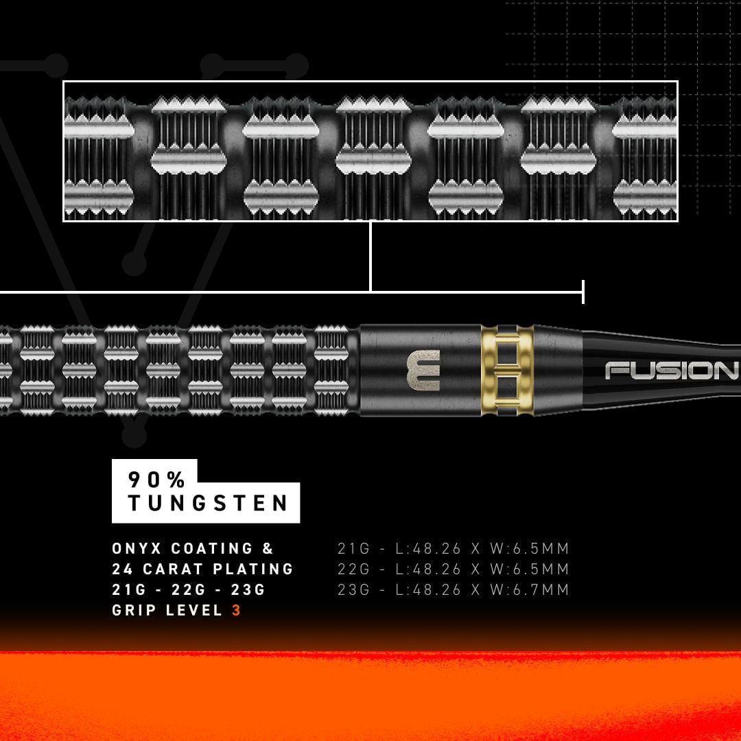 Winmau Gian Van Veen TS-PRO Switch Point Steeldarts Das Foto zeigt die Winmau Gian Van Veen TS-PRO Switch Point Steeldarts. Die Pfeile sind nebeneinander platziert und deutlich zu erkennen.