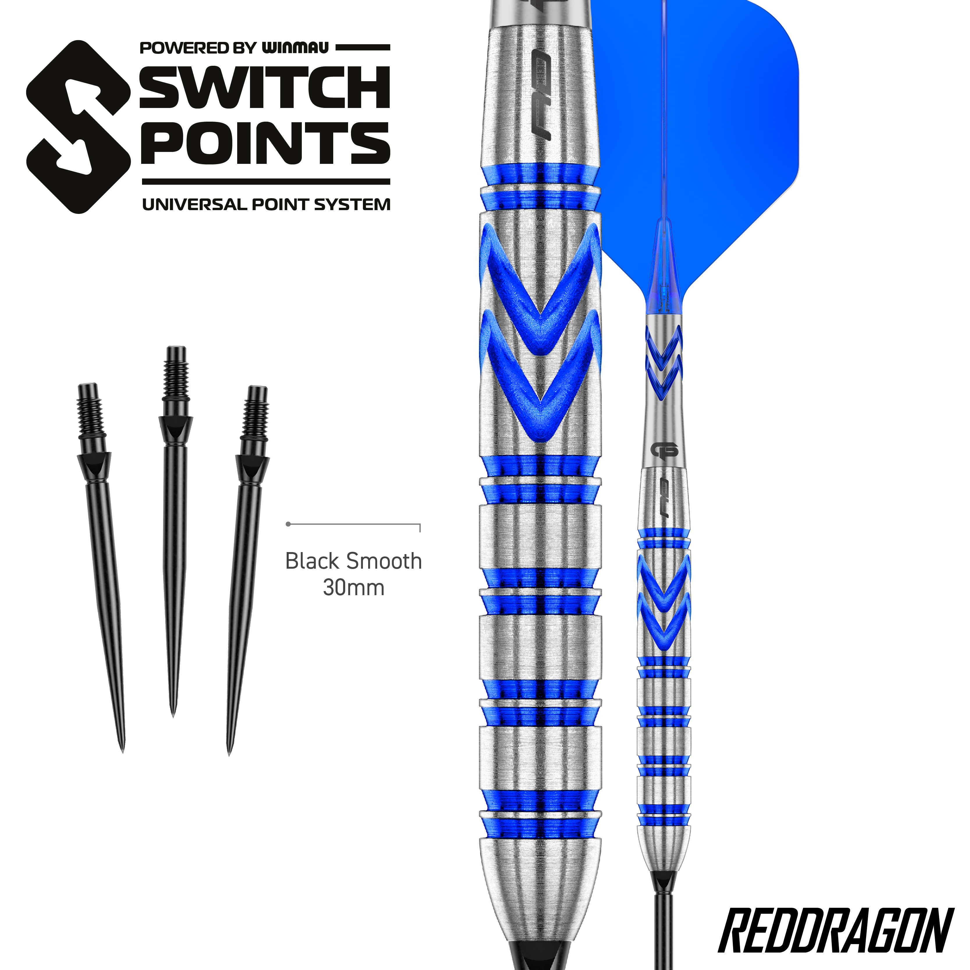 Ocelové šipky Red Dragon Gerwyn Price Blue Original Switch Point Die Red Dragon Gerwyn Price Blue Original Switch Point Steeldarts werden präsentiert. Sie zeichnen sich durch ihr markantes blaues Design aus.