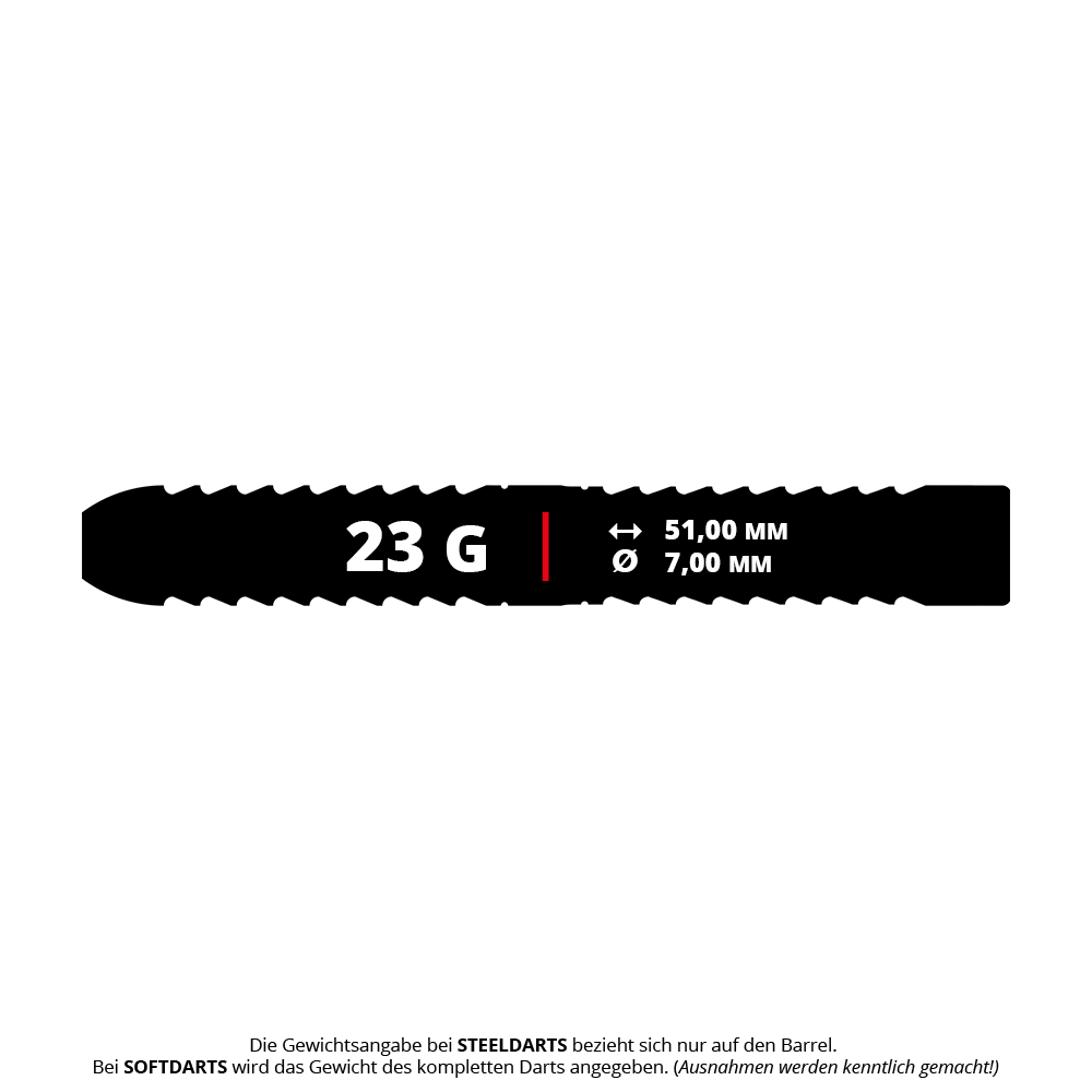 Šipky Mission Llew Bevan Černočervené elektro ocelové - 23g Mission Llew Bevan Black Red Electro Steeldarts - 23g. Schwarze und rote Steeldarts mit einem Gewicht von 23 Gramm.
