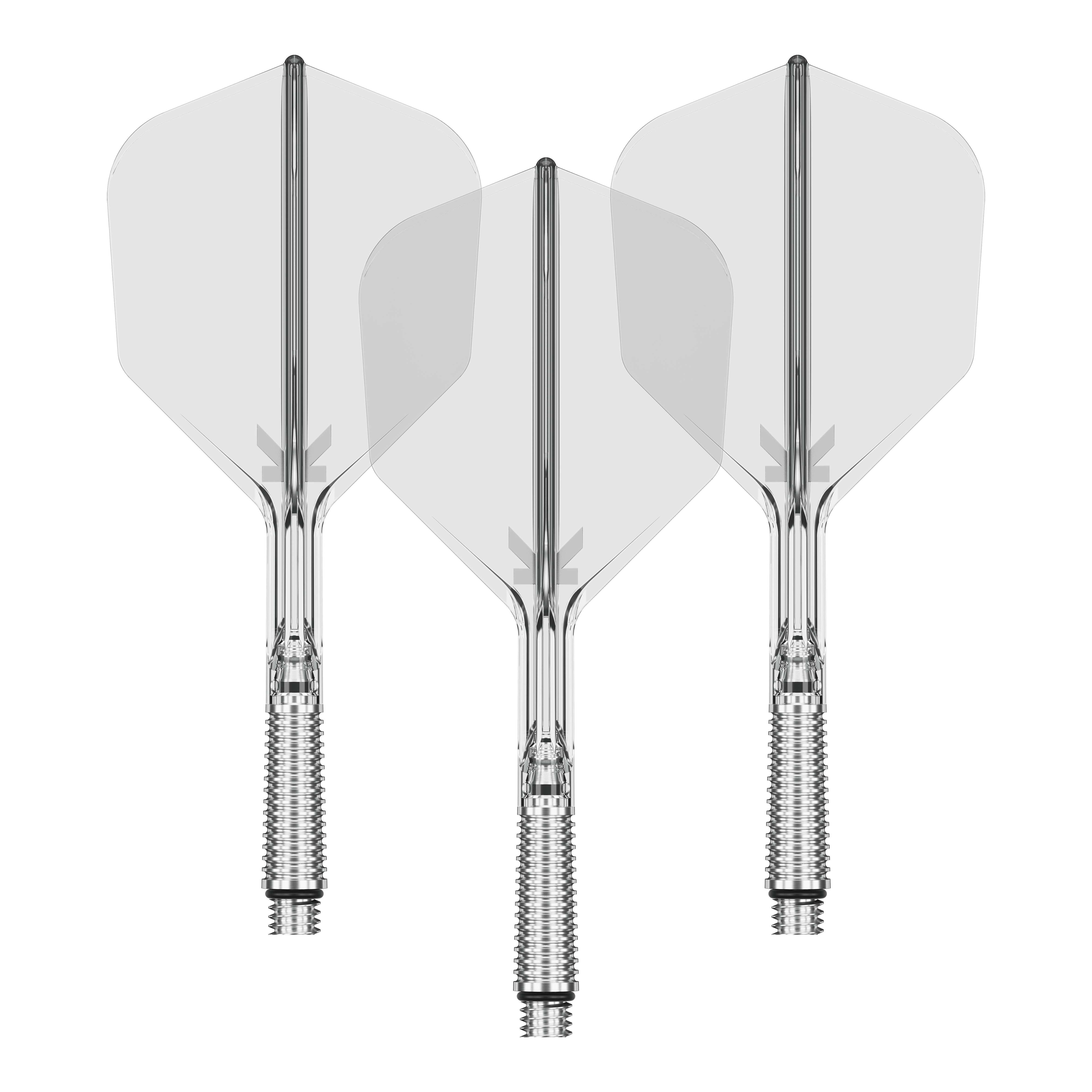 Lety Target K-Shift No6 – Vymazat Das Bild zeigt ein Set transparenter Dart-Flights. Sie sind im No.6-Design und 33 mm lang.