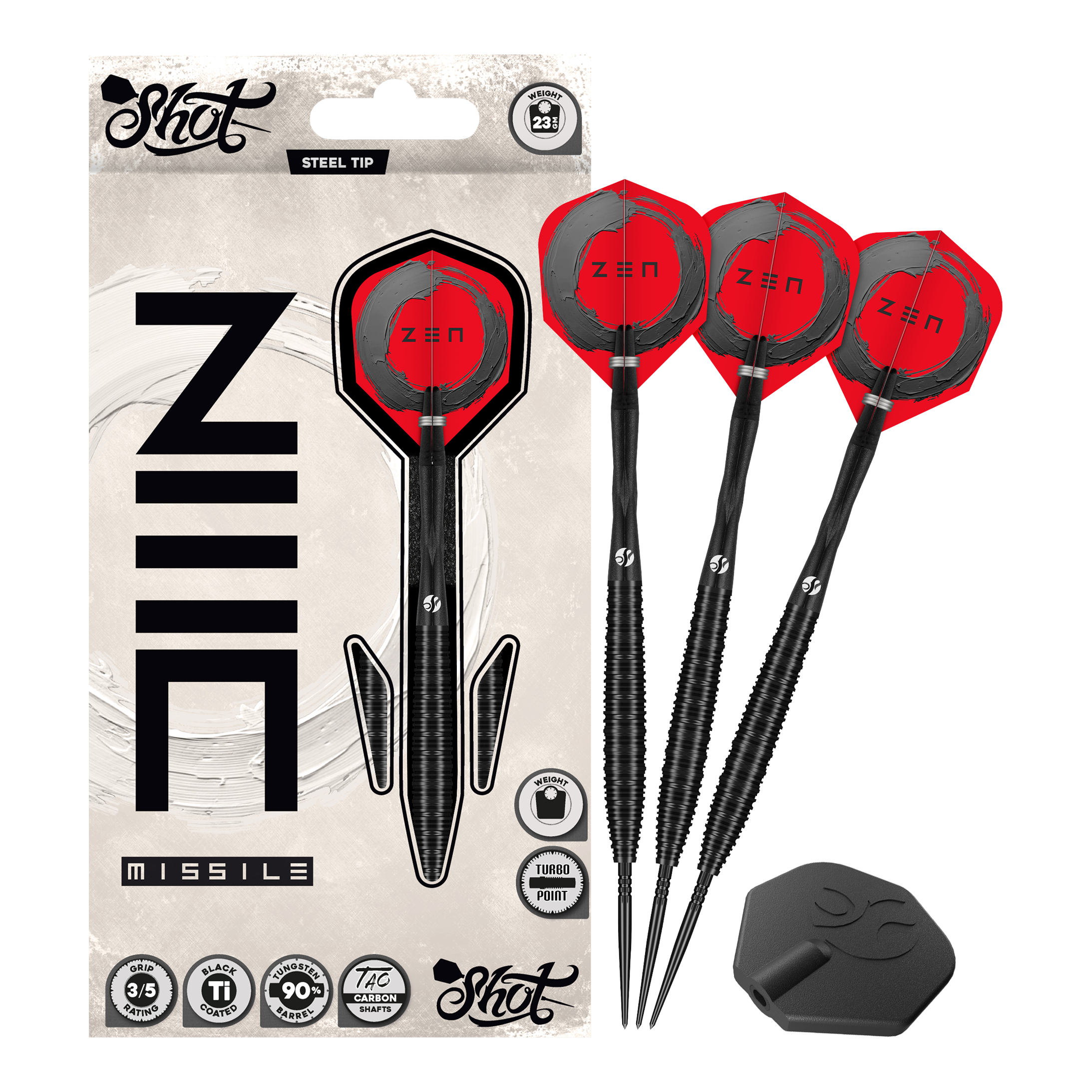 Ocelové šipky Shot ZEN Missile Turbo Point - 23g Dieses Bild zeigt Shot ZEN Missile Turbo Point Steeldarts - 23g als Gesamtansicht. Sie sind geeignet für das professionelle Dartspiel.