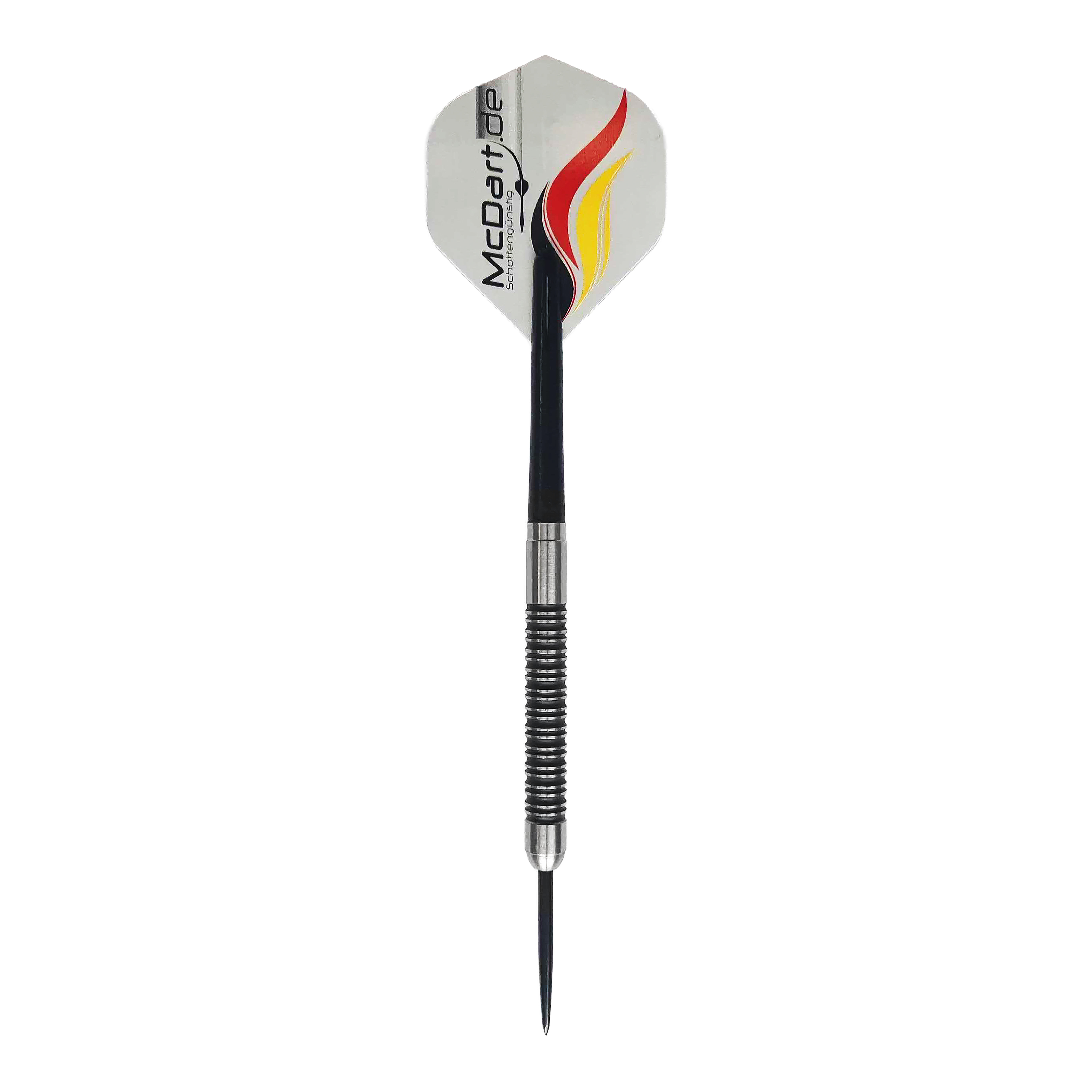 Drei McDart Super Grip Steeldarts sind parallel angeordnet. Die silbernen Darts haben ein markantes Griffmuster.