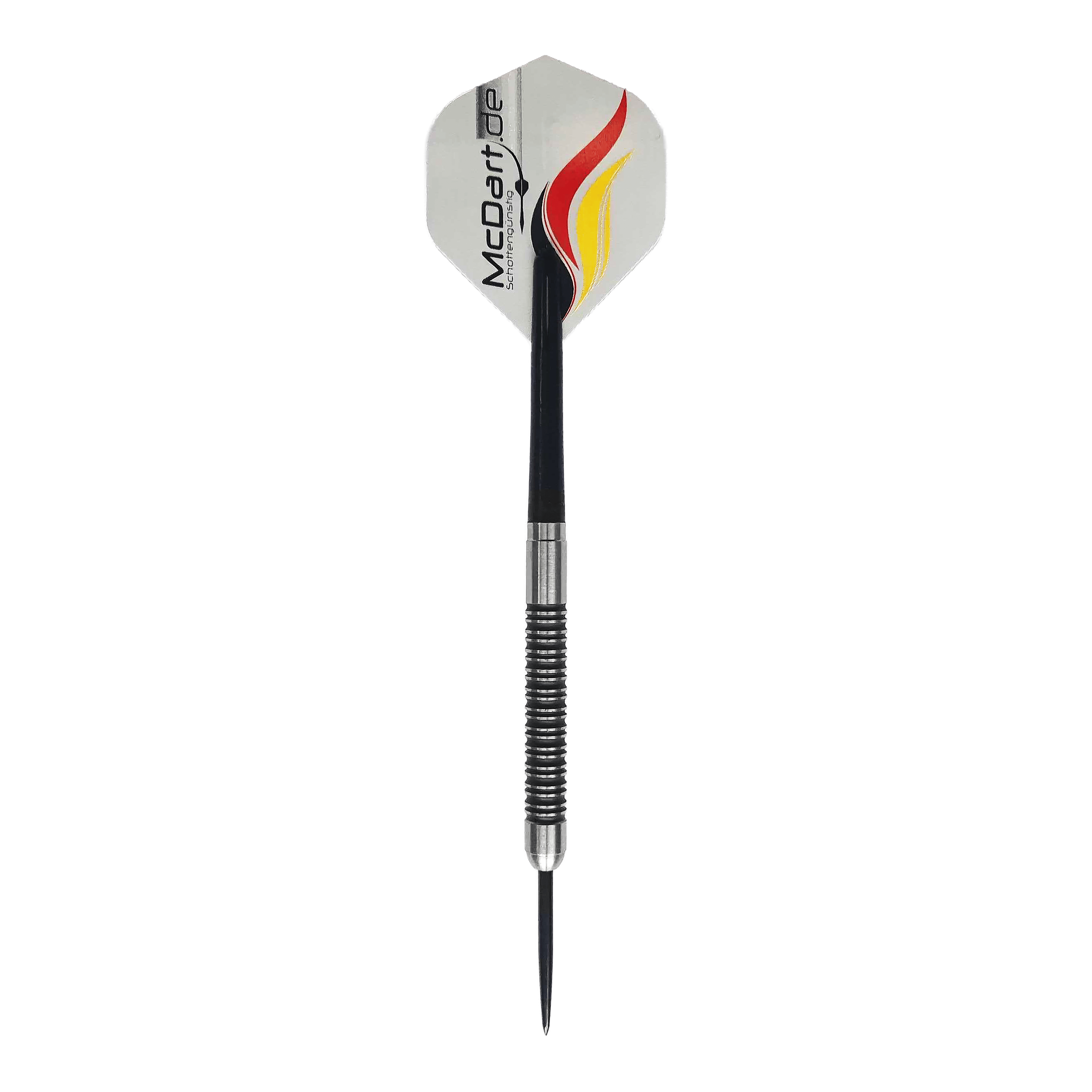 Šipky McDart Super Grip ocelové Drei McDart Super Grip Steeldarts sind parallel angeordnet. Die silbernen Darts haben ein markantes Griffmuster.